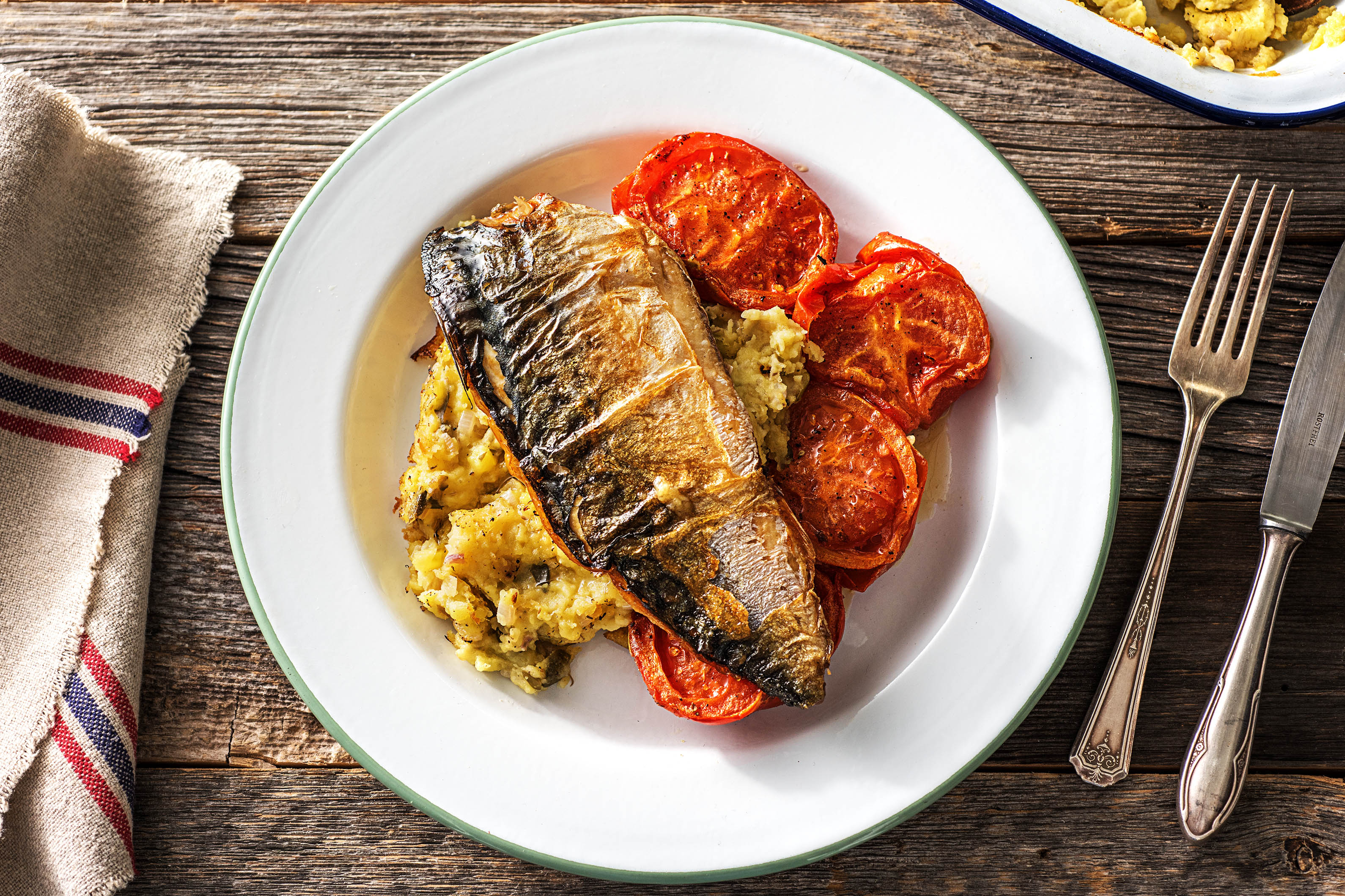 Verse makreel met knapperige aardappelpuree