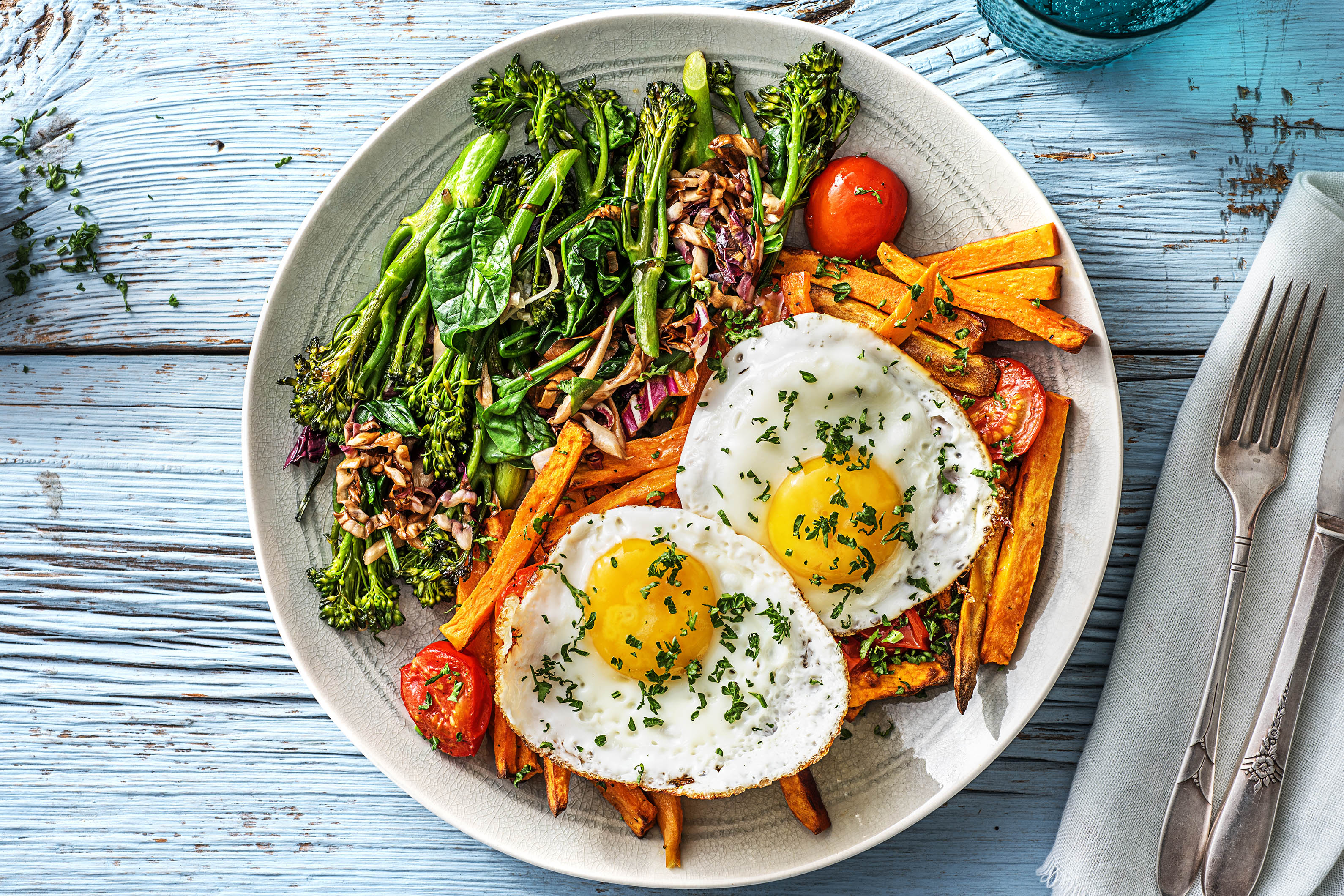 Patates douces et tomates cerises au four