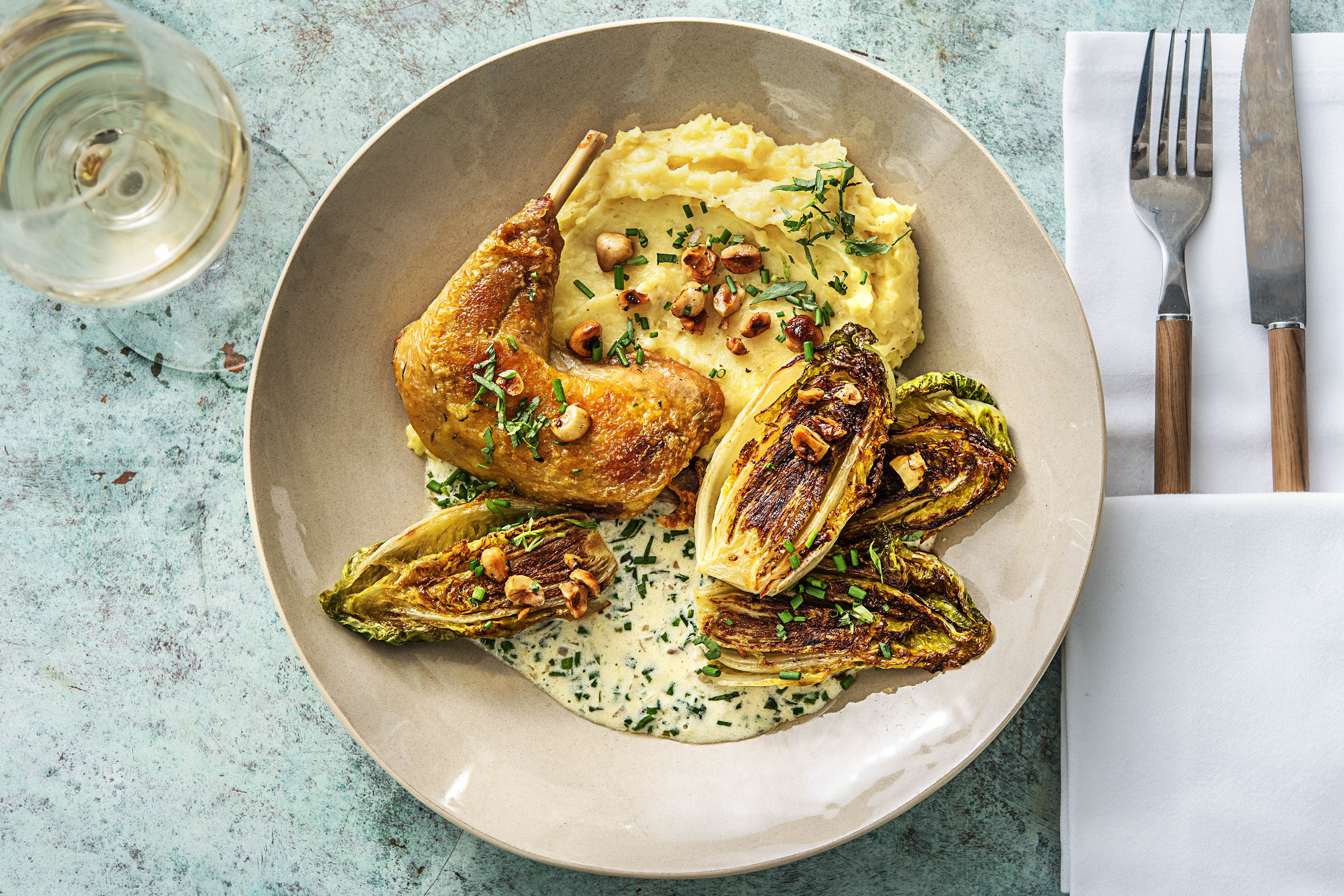 Pintade confite et purée de pommes de terre
