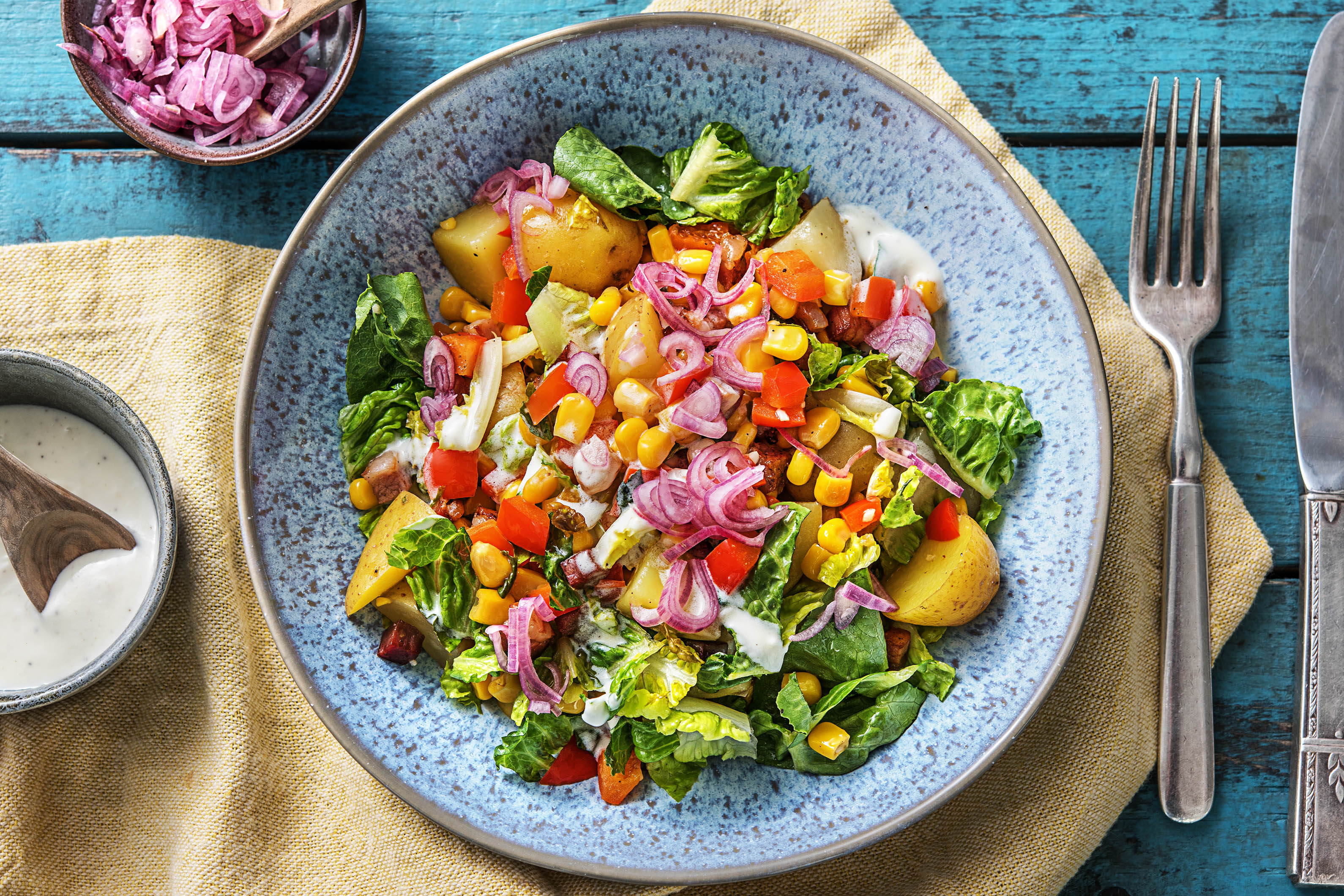 Salade de grenailles au maïs et aux lardons