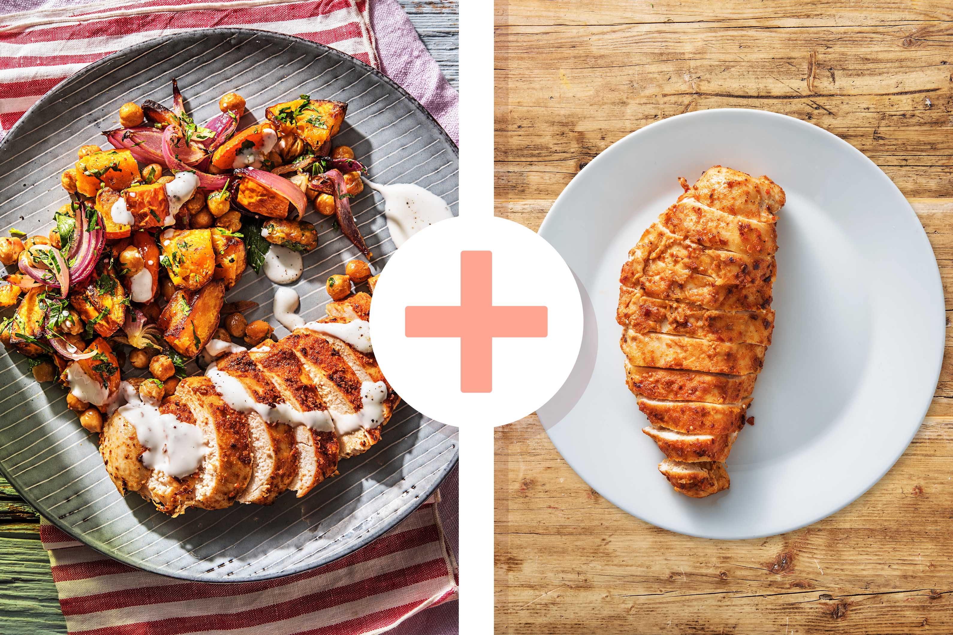 Harissa-Hähnchen mit Kürbis-Kichererbsen-Gemüse