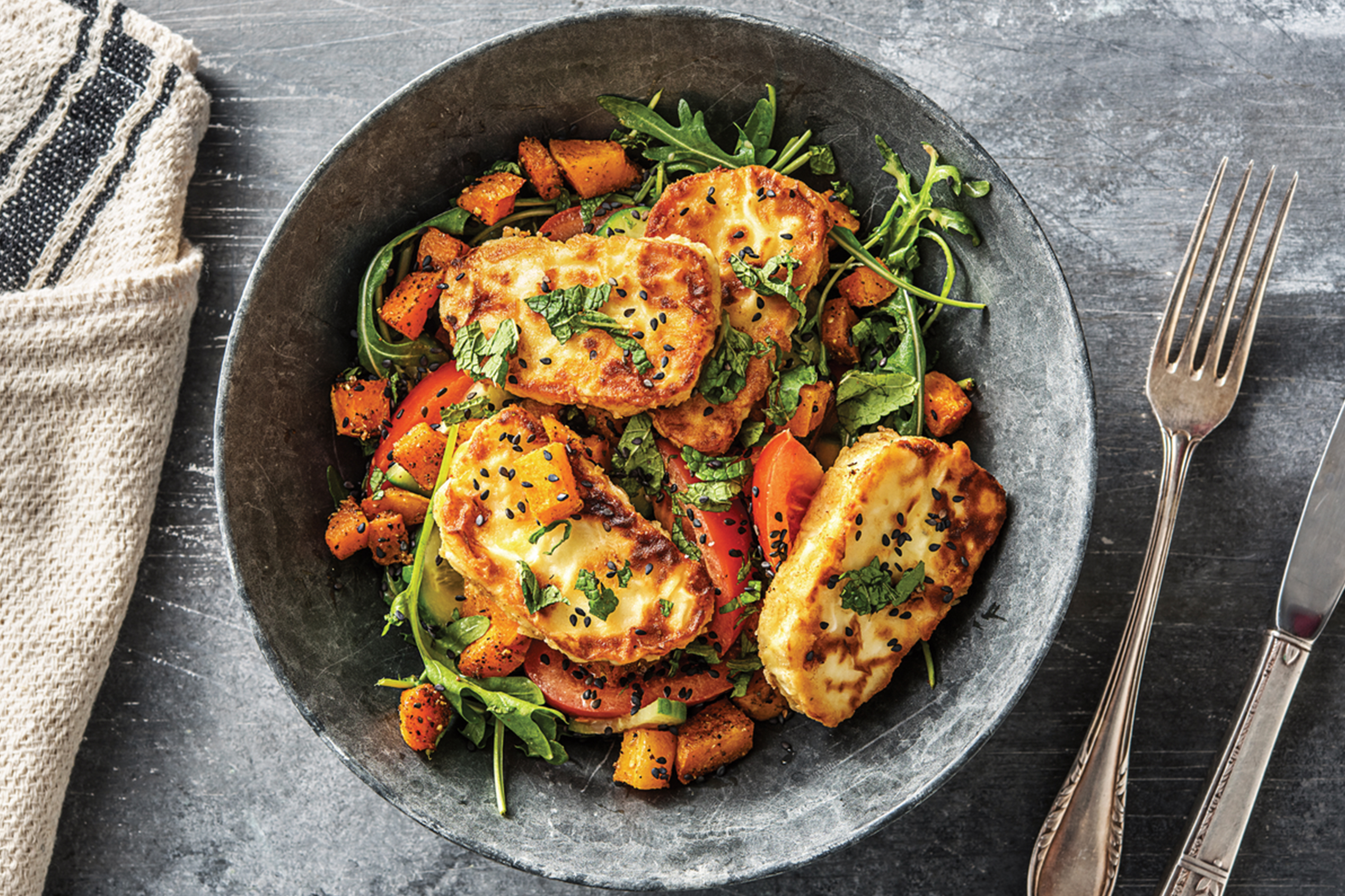 (Vegetarian) Golden Haloumi & Roasted Pumpkin