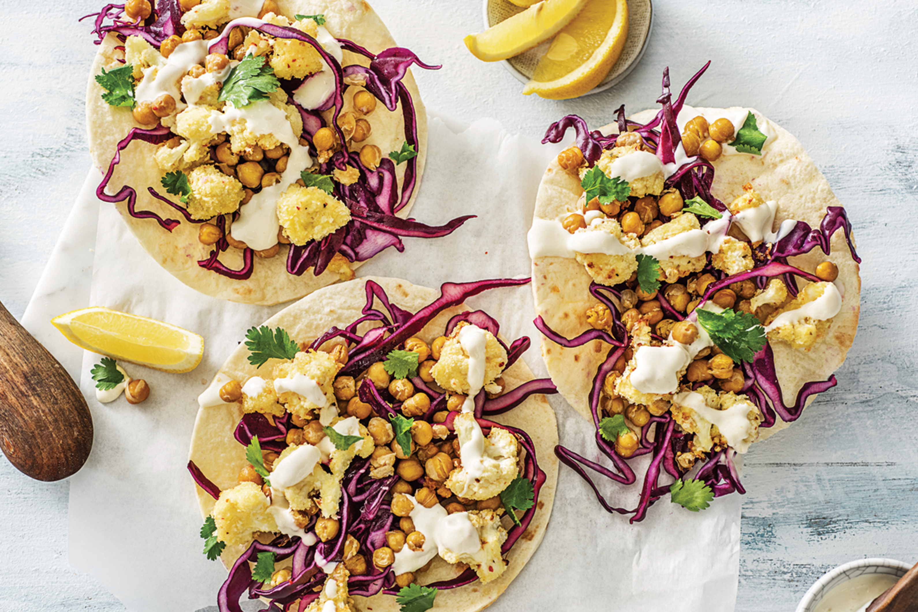 (Vegetarian) Crispy Mexican Cauliflower & Chickpea Tacos