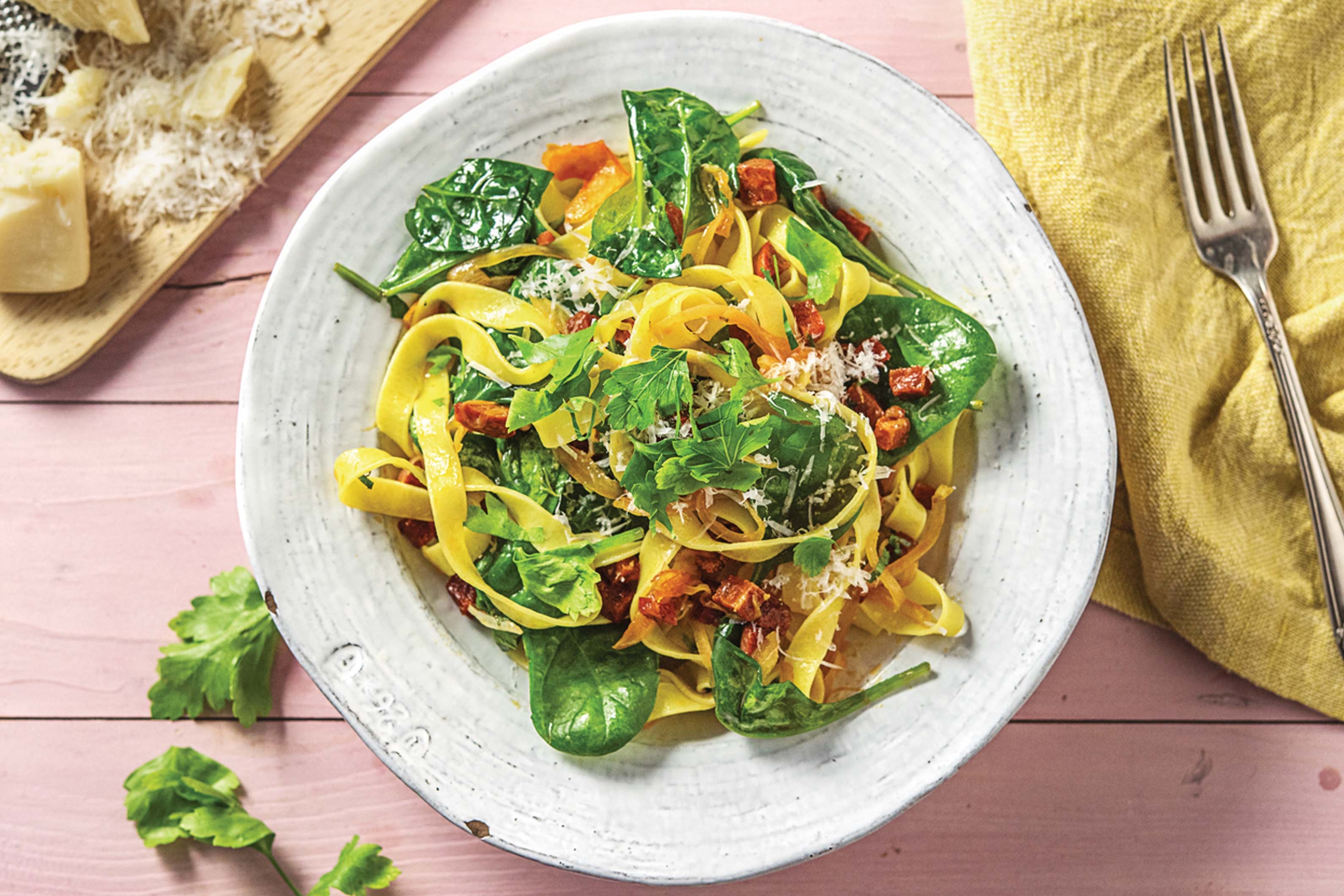 Chorizo, Parsley and Lemon-Butter Fettuccine