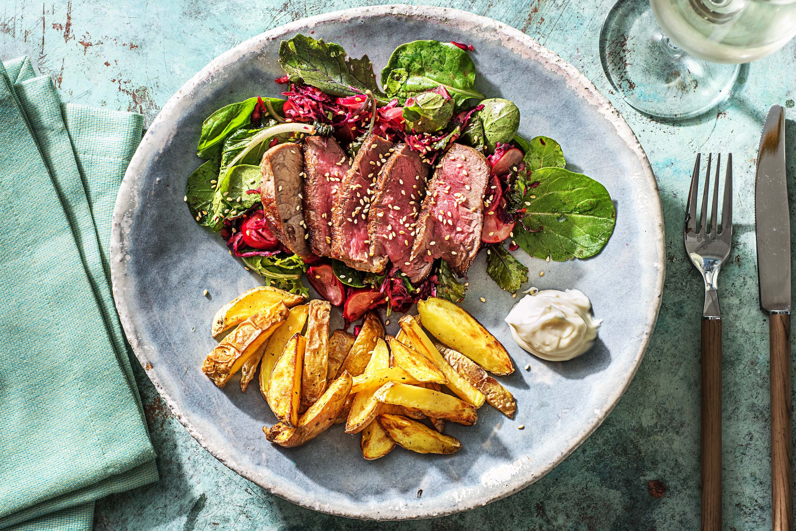 Rumsteak et salade à l'asiatique