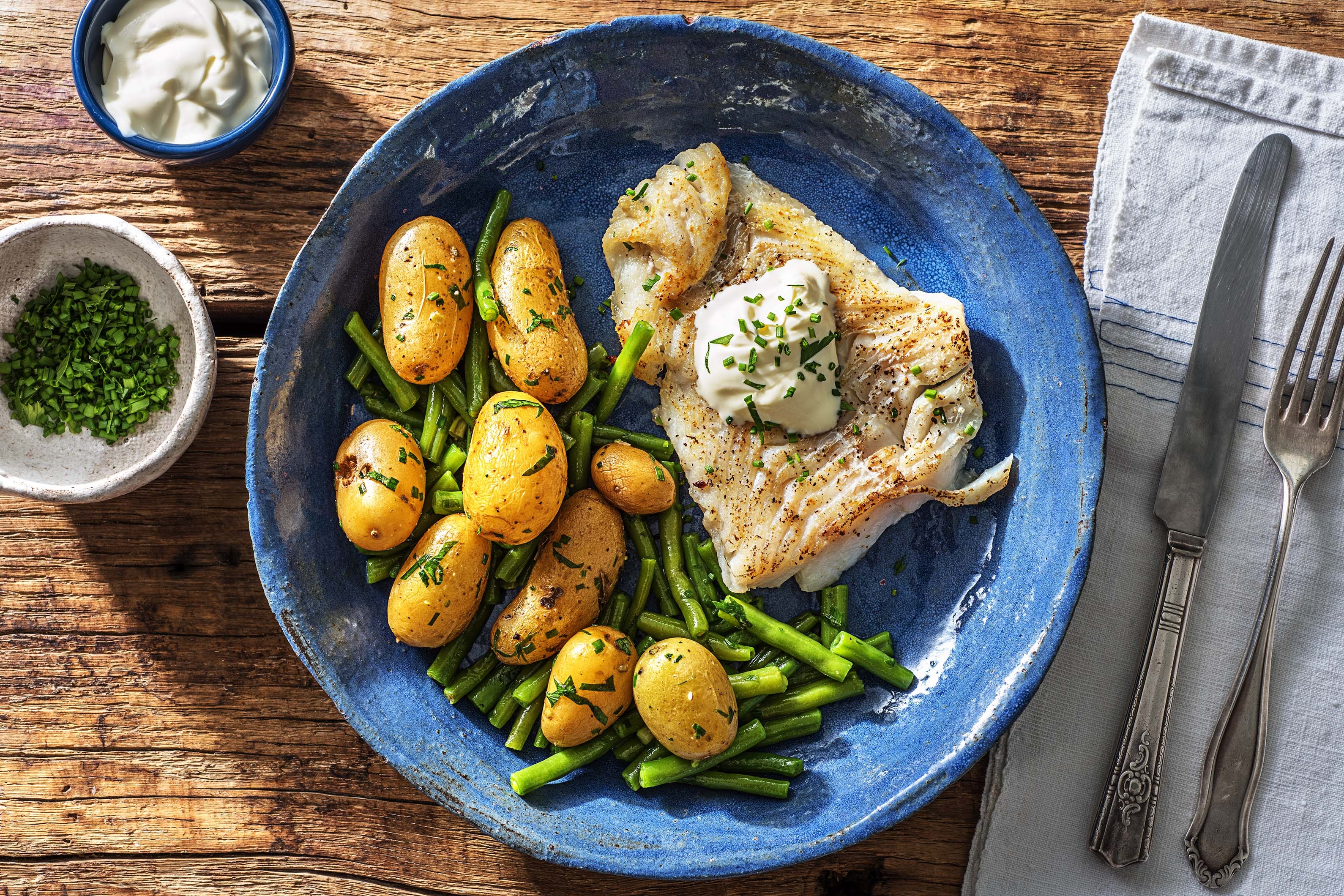 Filet d'églefin et grenailles à l'ail