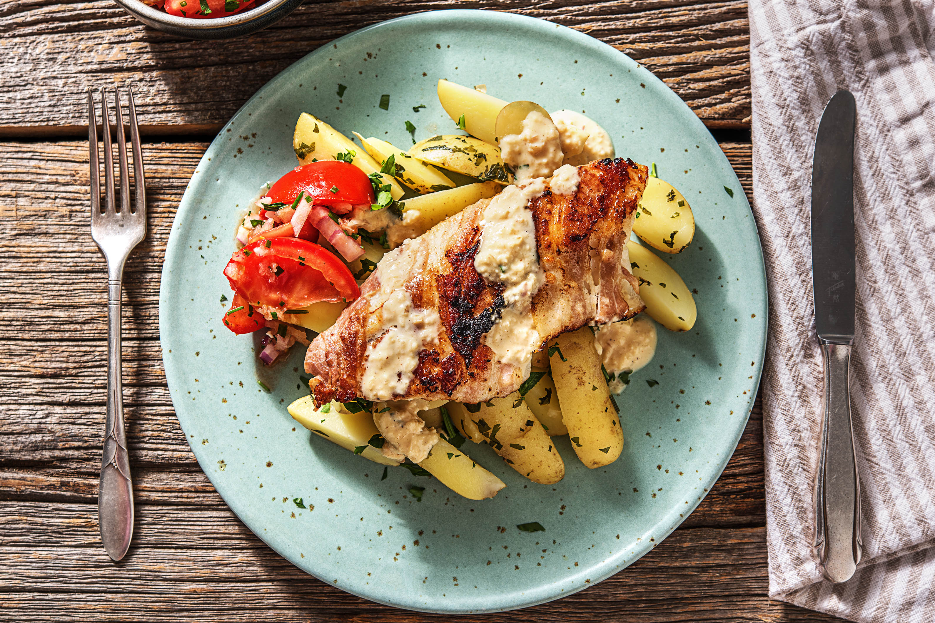 Tilapia-Fischfilet im Baconmantel