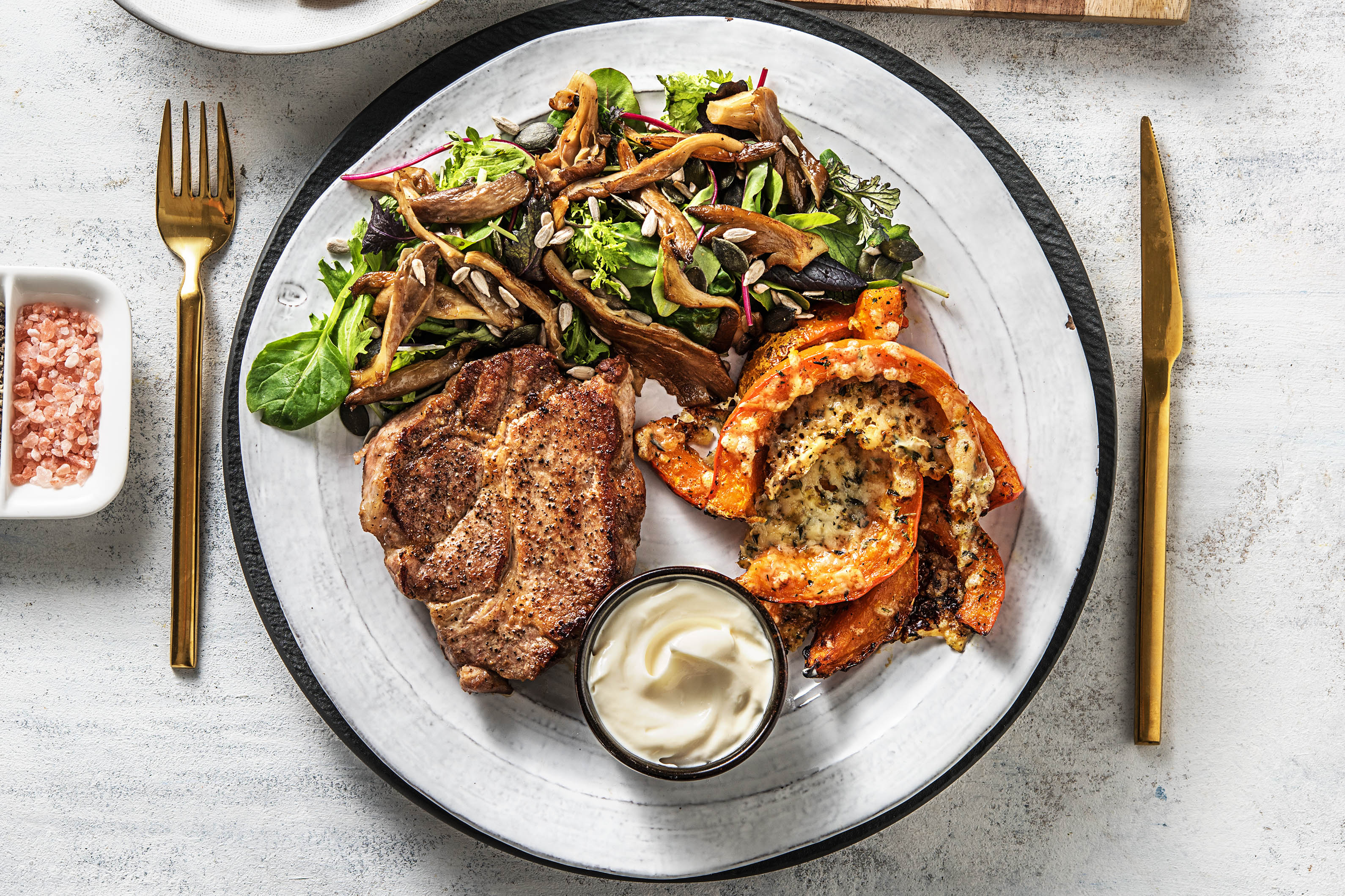 Geroosterde pompoen met schouderkarbonade