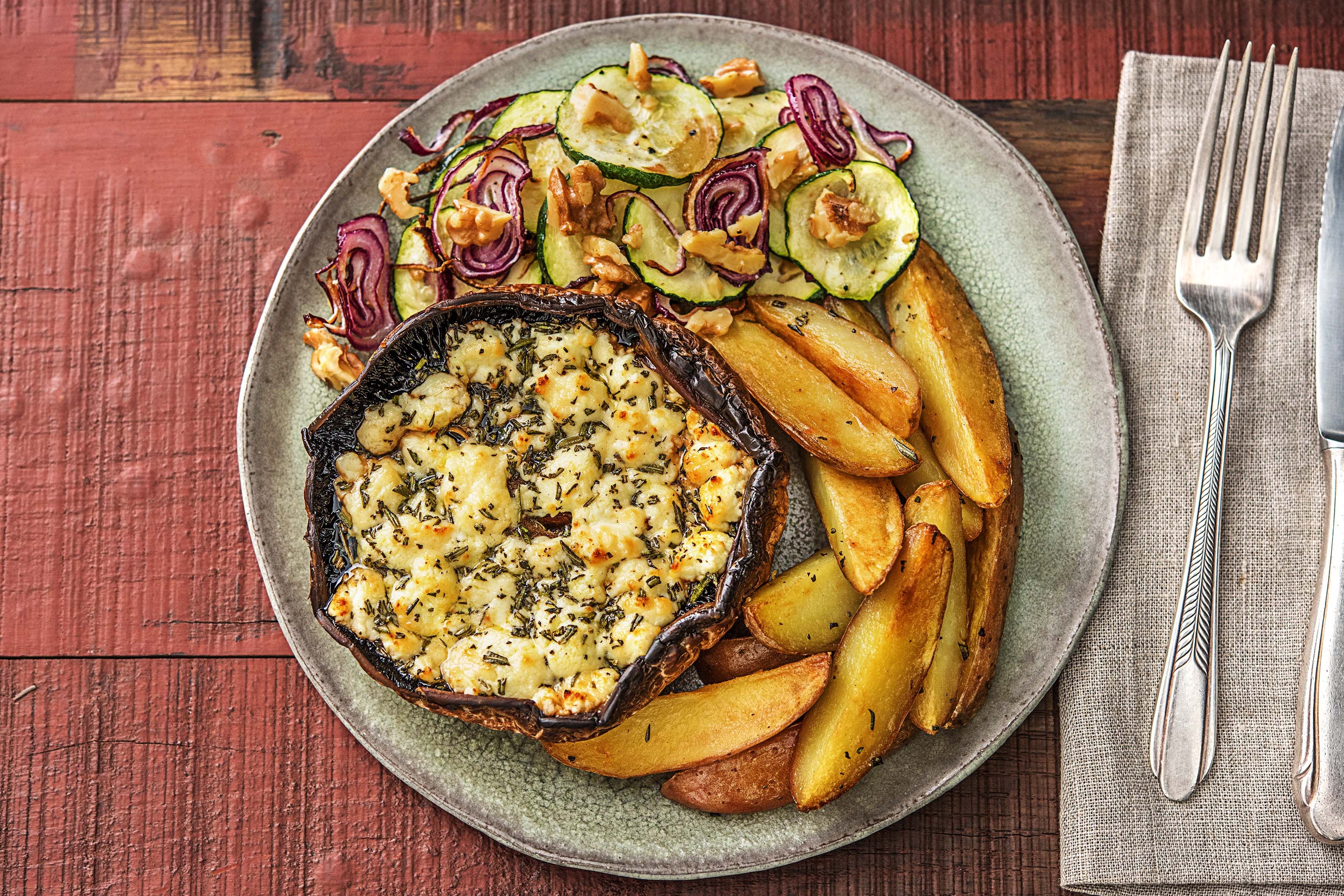 Gegratineerde portobello met geitenkaas