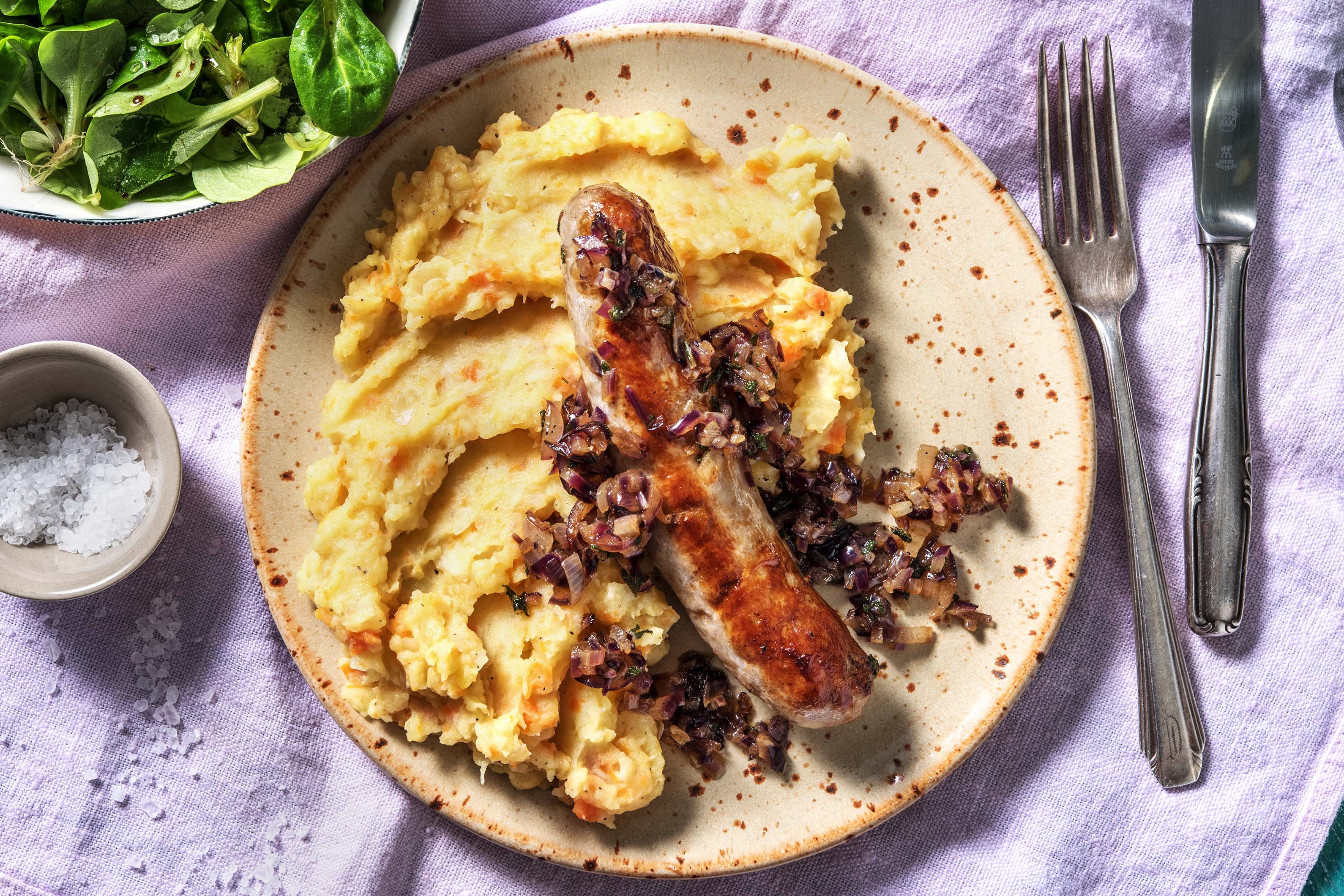 Purée de céleri-rave et saucisse Brandt & Levie au thym et au citron