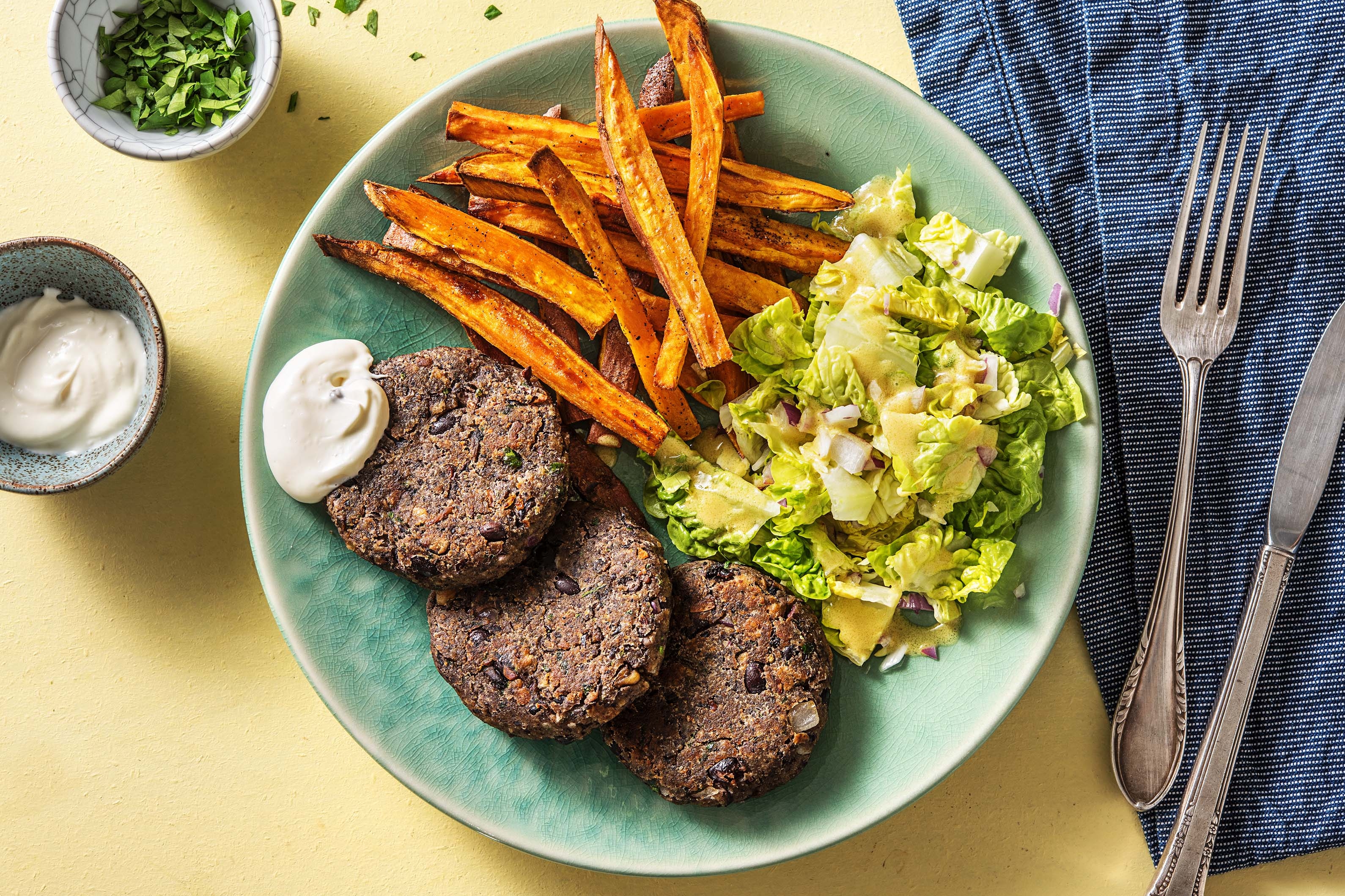 Steak maison à base de haricots noirs et de portobello