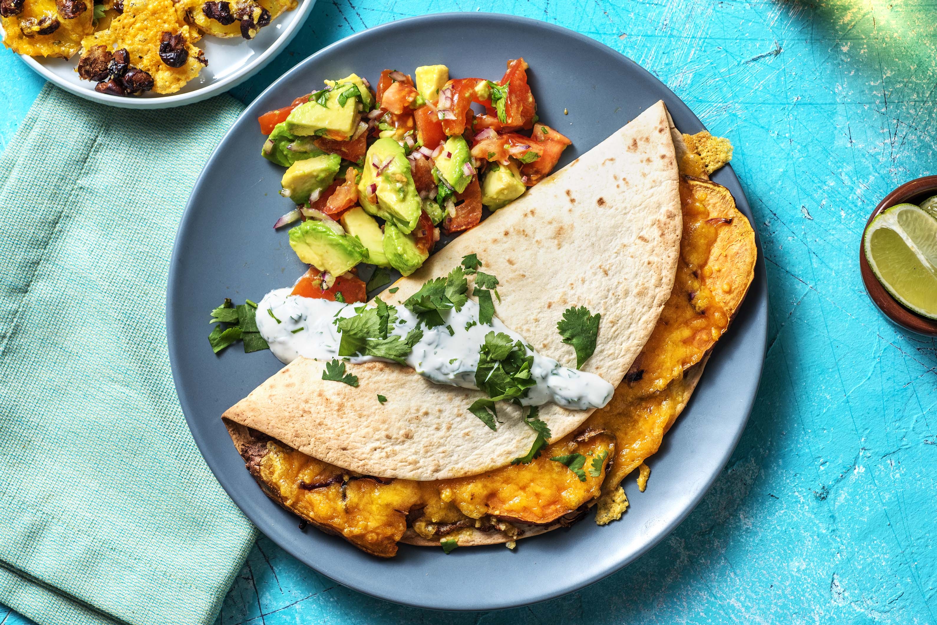 Süßkartoffel-Quesadillas mit Bohnenmus