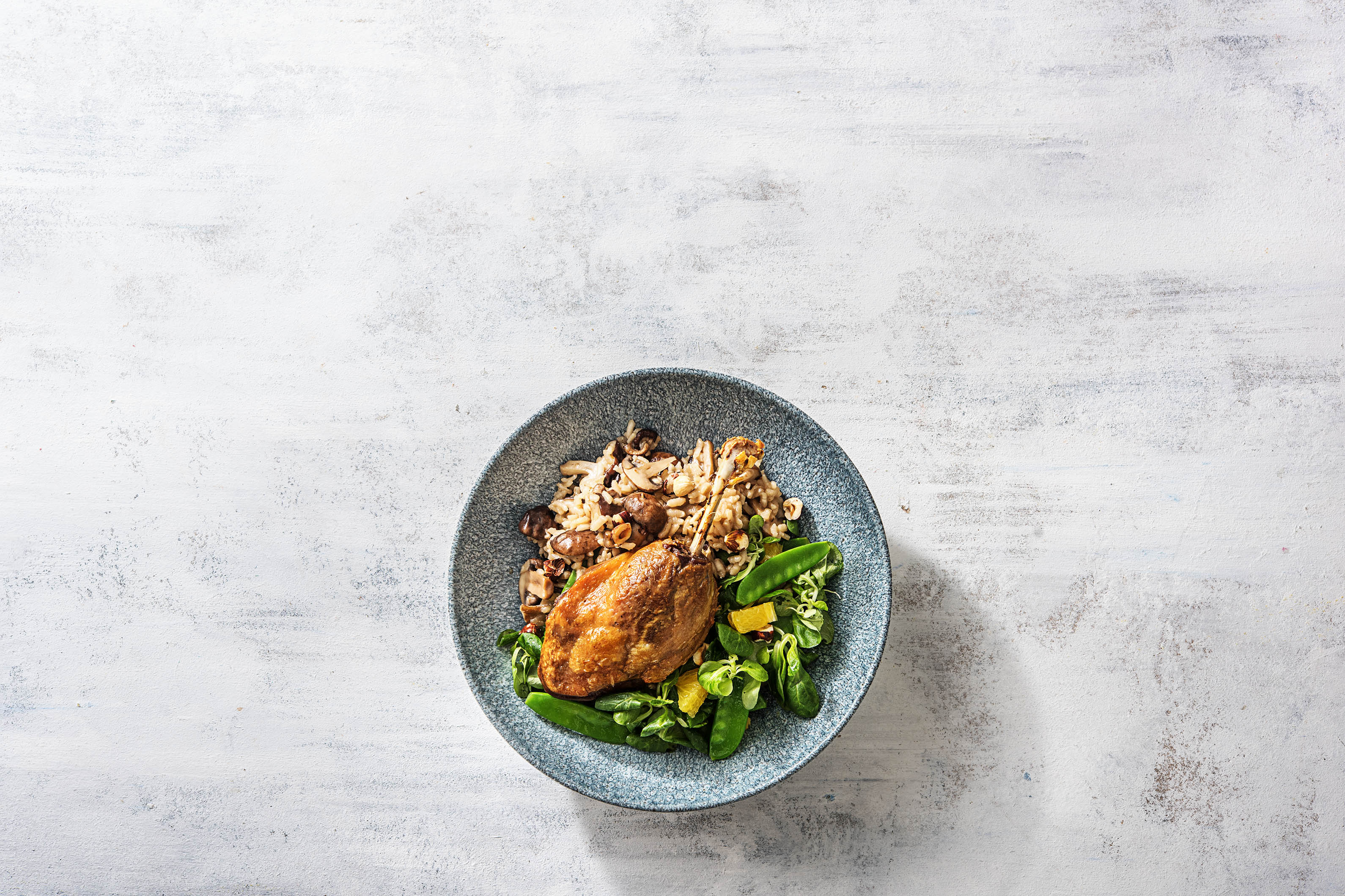 Cuisse de canard et risotto aux shiitakés