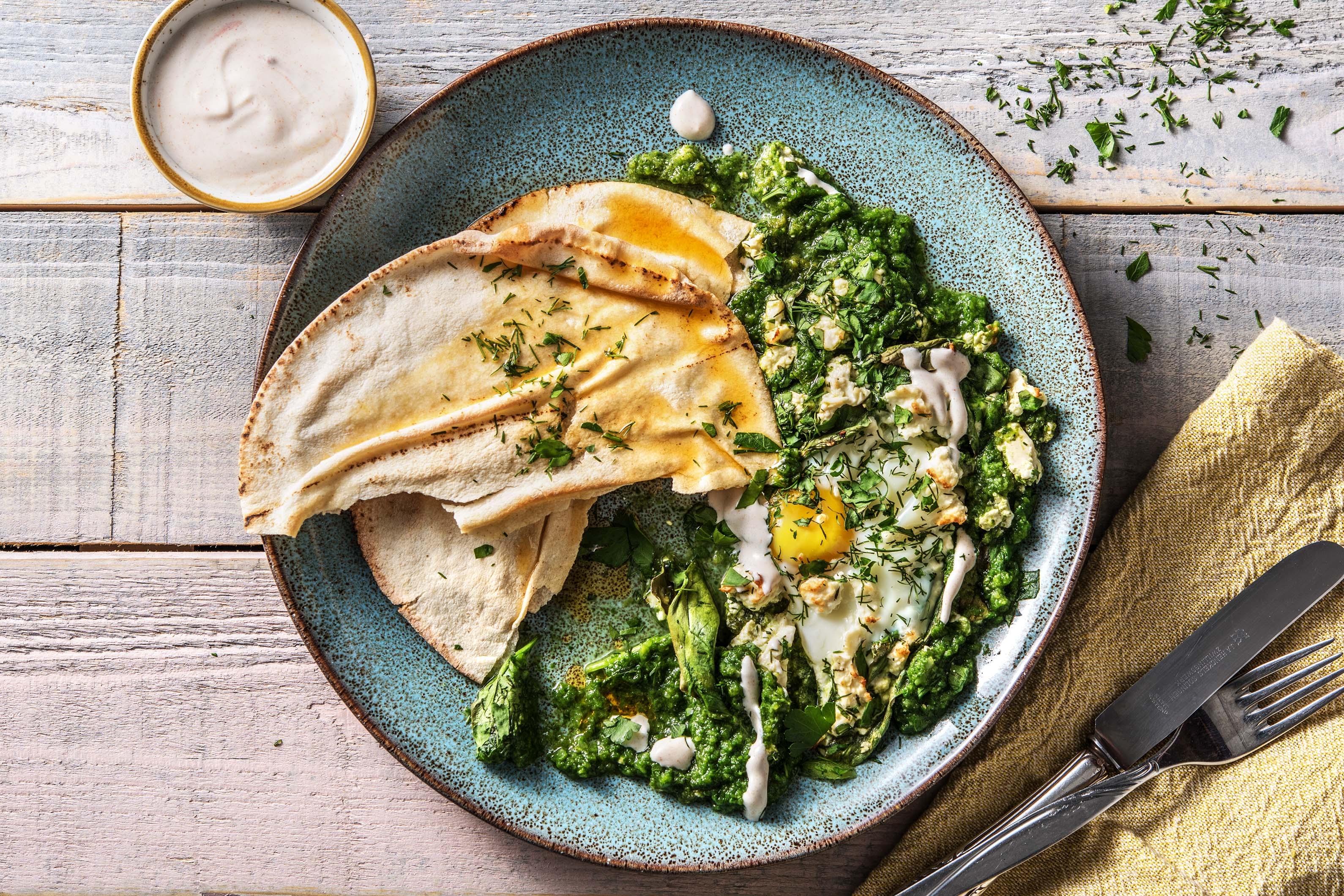 Grünes Shakshuka mit Dill,