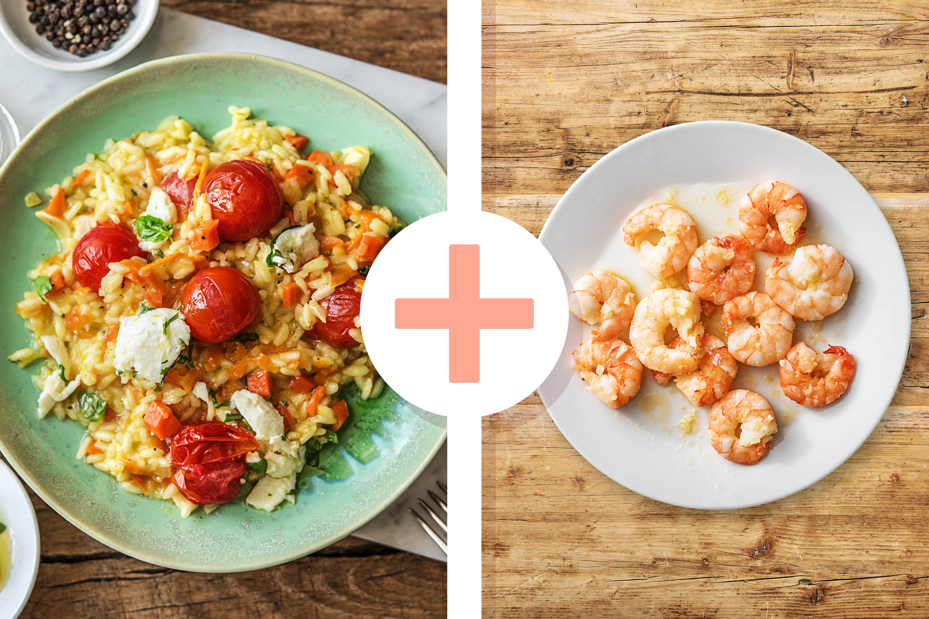 Tomatenrisotto mit gebratenen Garnelen