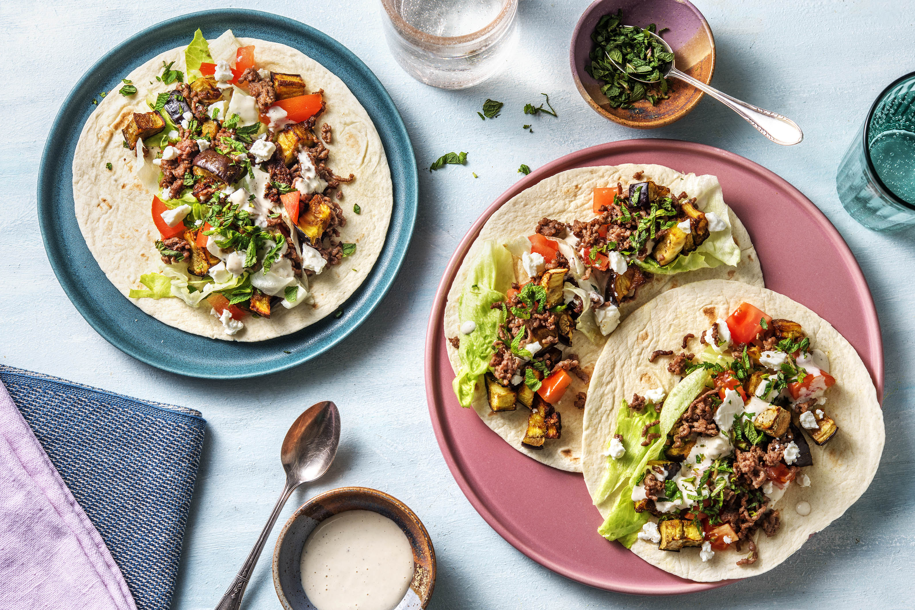 Wraps met kruidig gehakt en aubergine