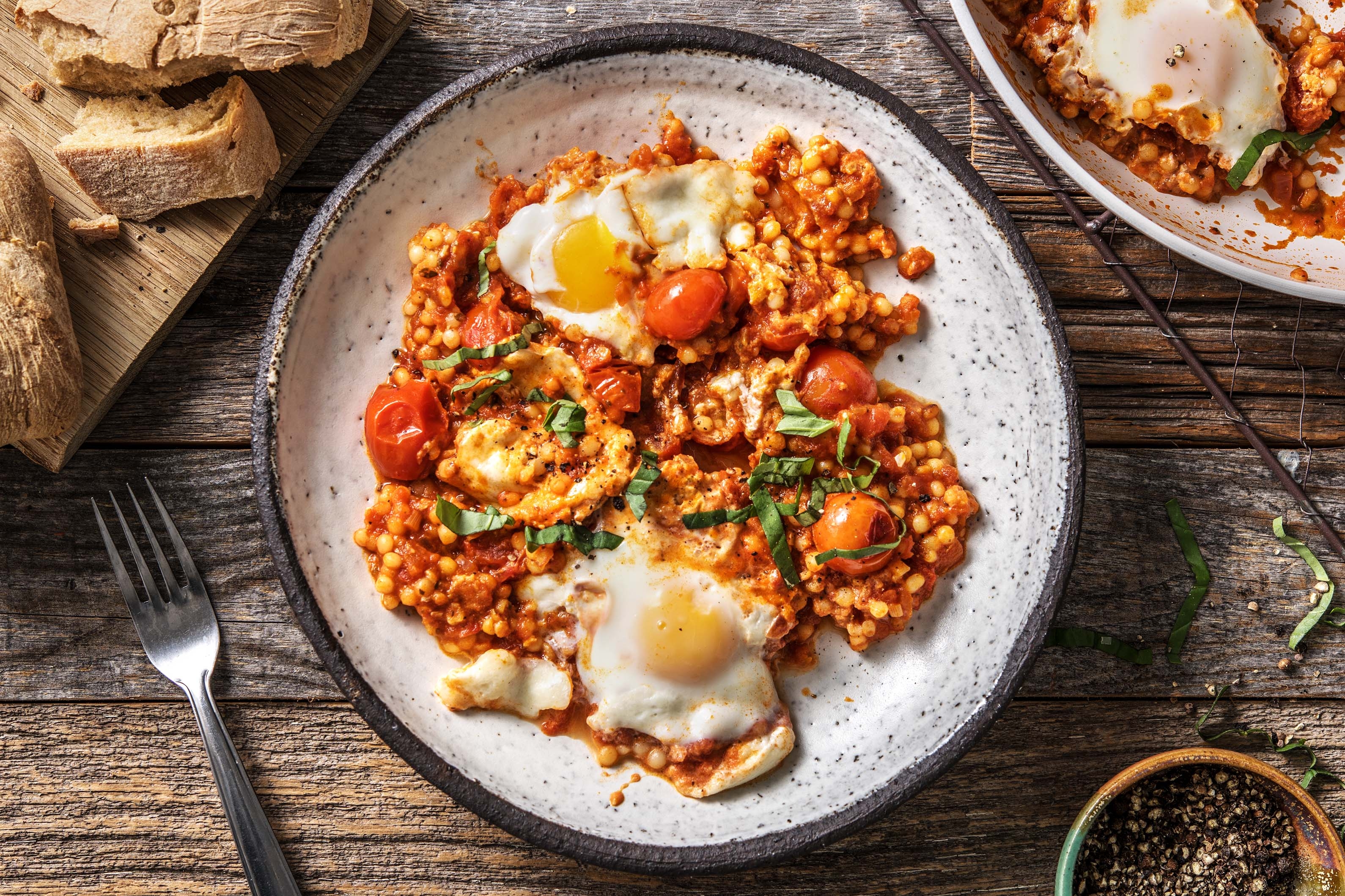 Chakchouka au couscous perlé et à la mozzarella