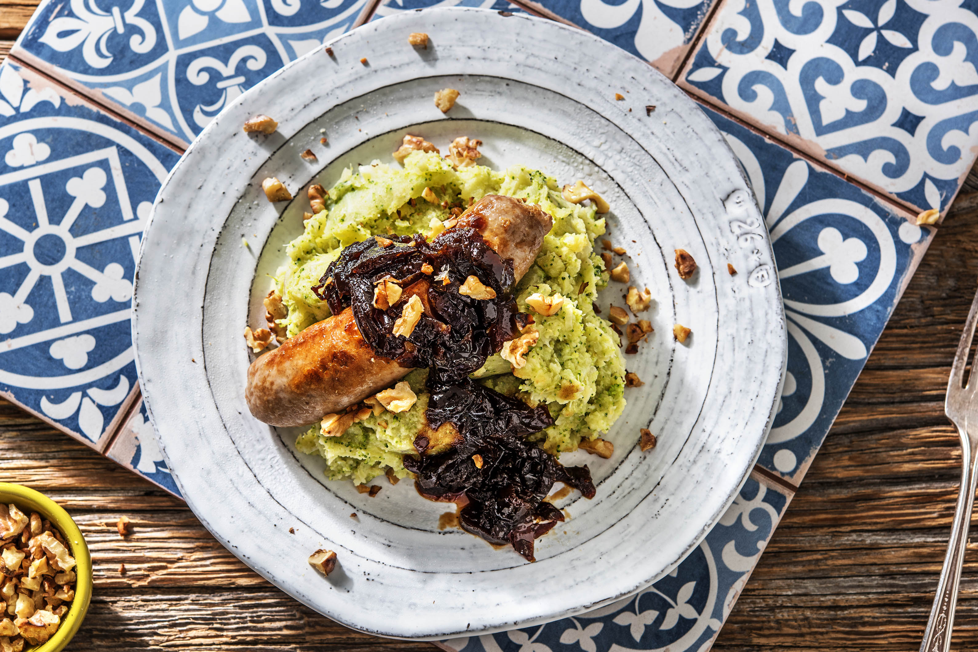 Varkensworst met broccolipuree