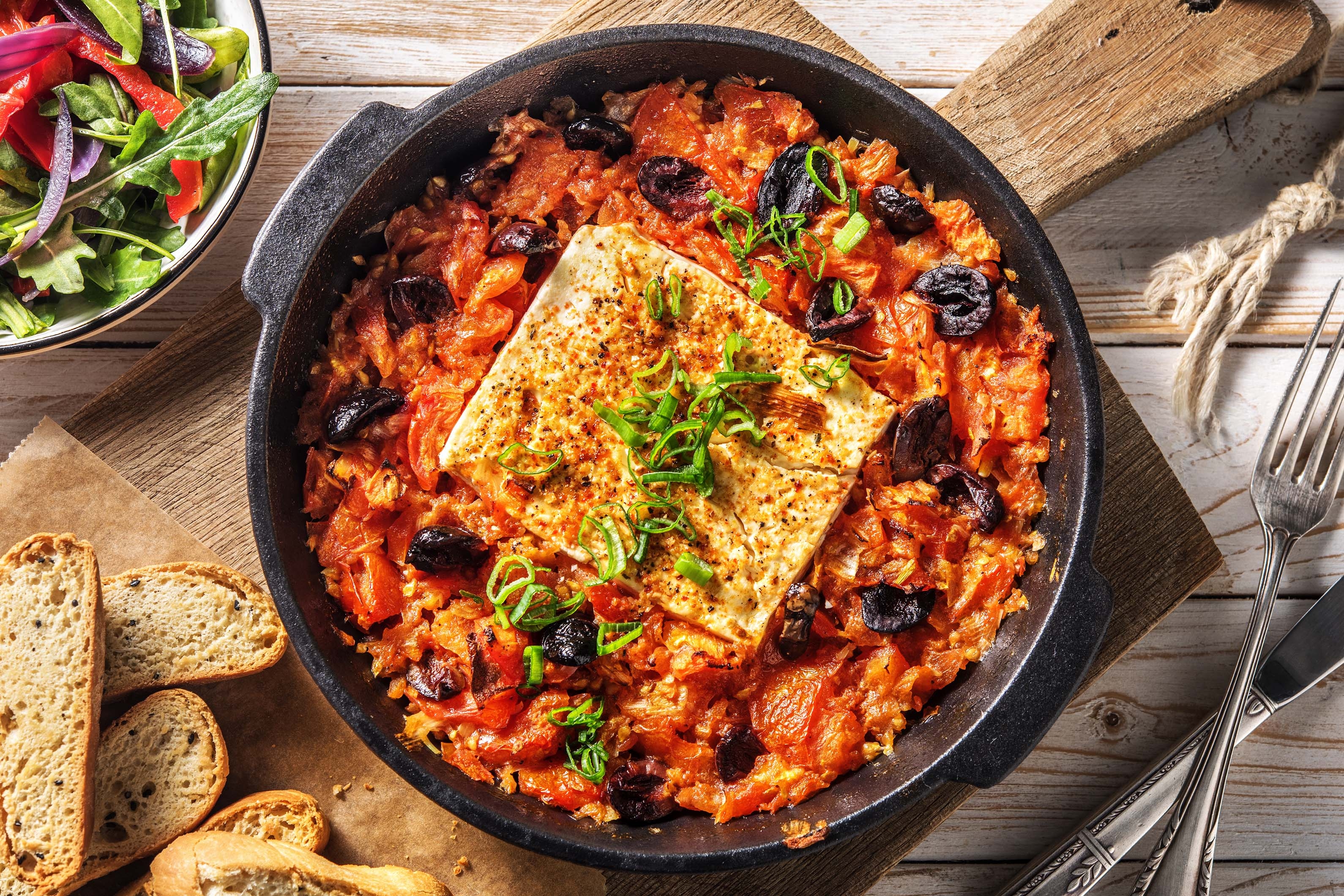 Gebackener Hirtenkäse an Tomatengemüse