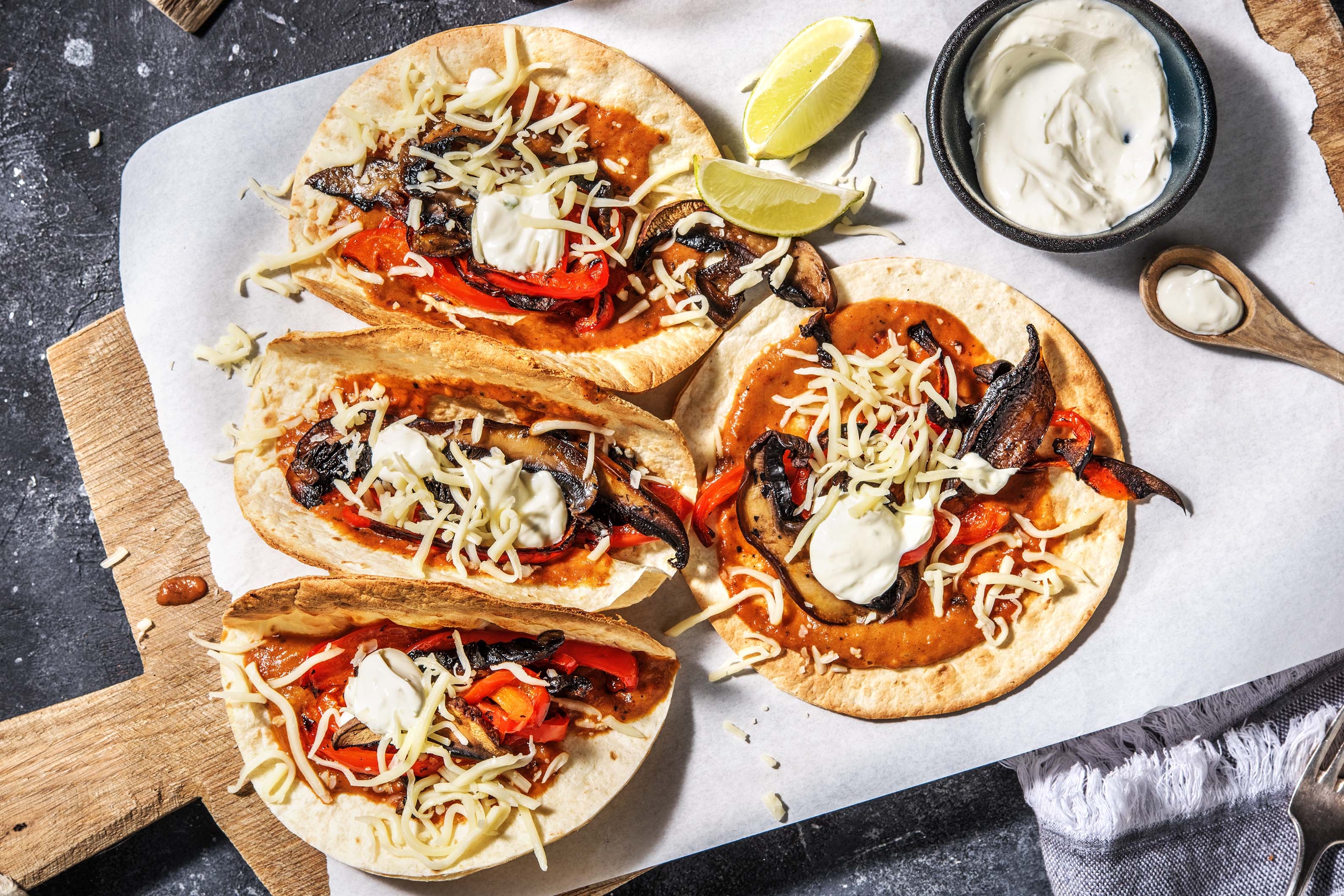 Vegetarische Fajitas mit Peperoni & Pilzen