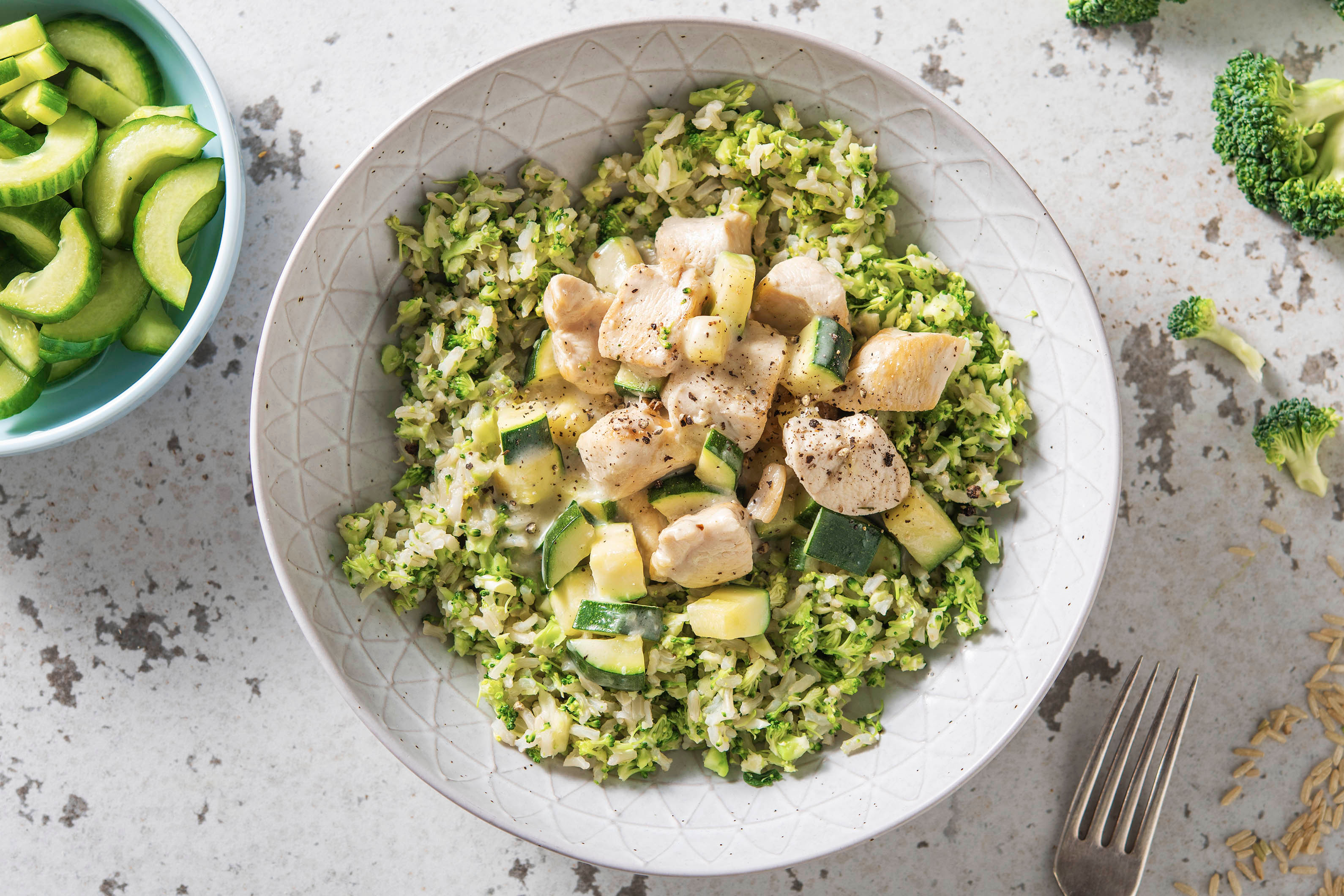 Poulet au curry et riz de brocoli