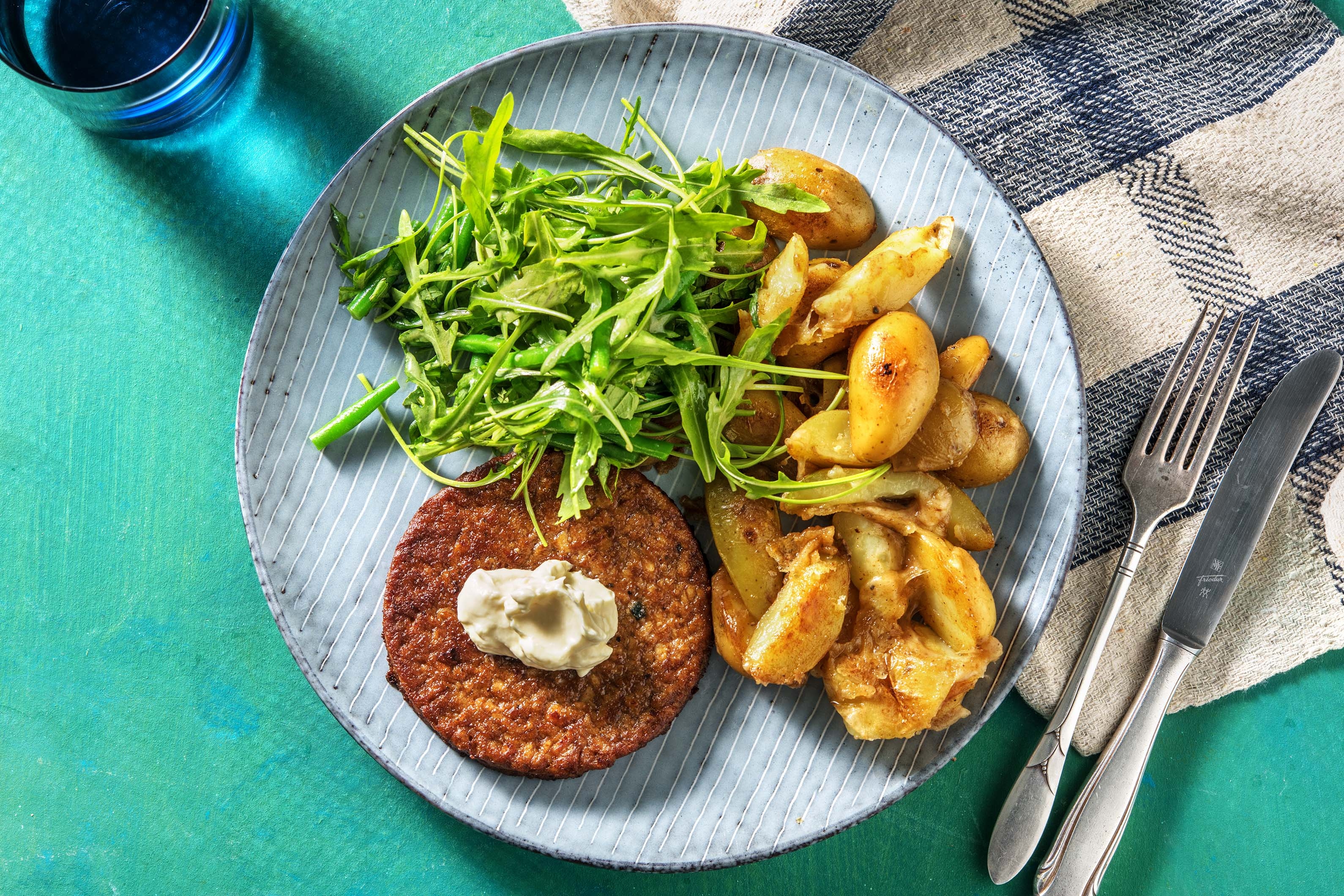Burger de champignons et grenailles au fromage