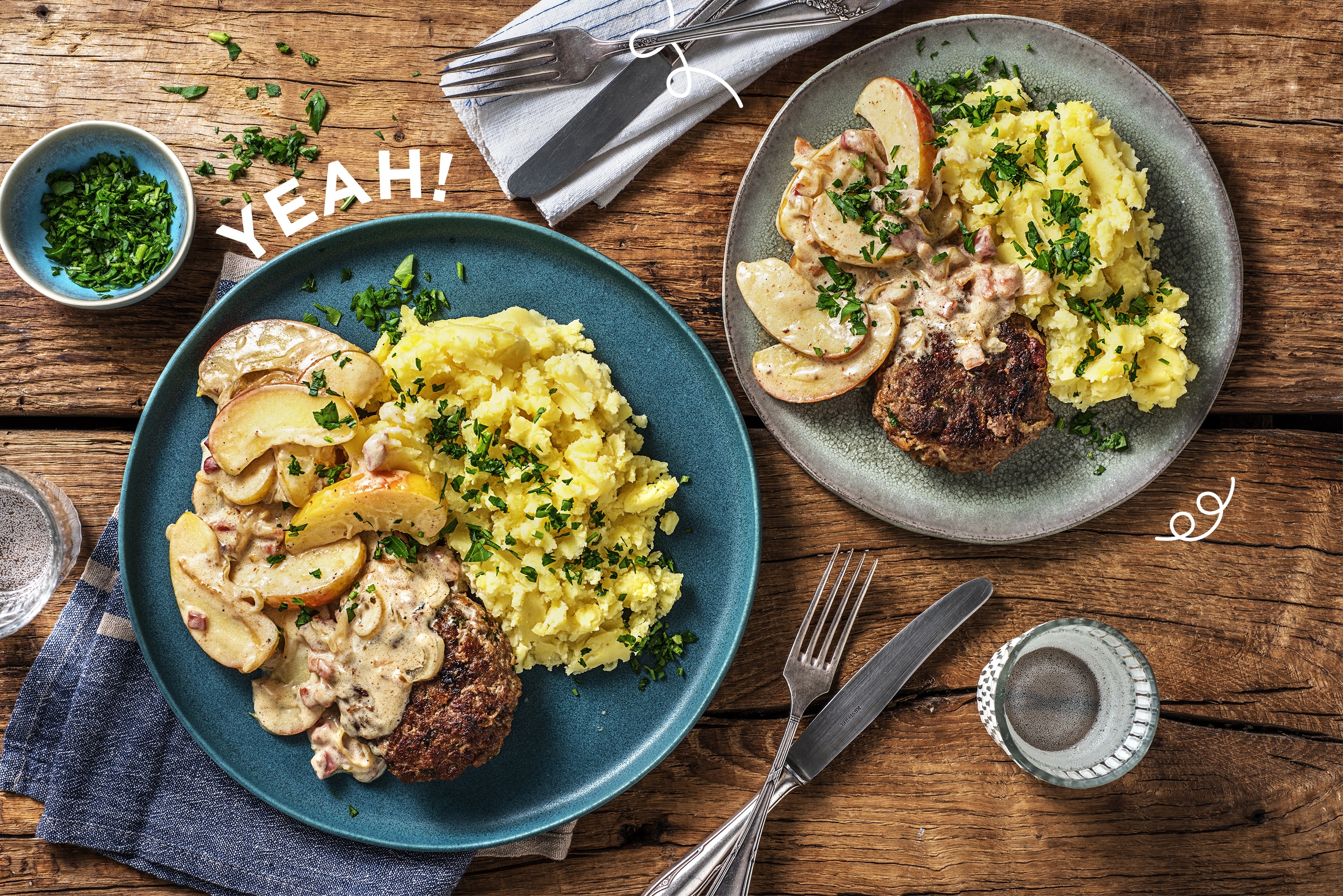 Boulette mit Apfel-Speck-Soße