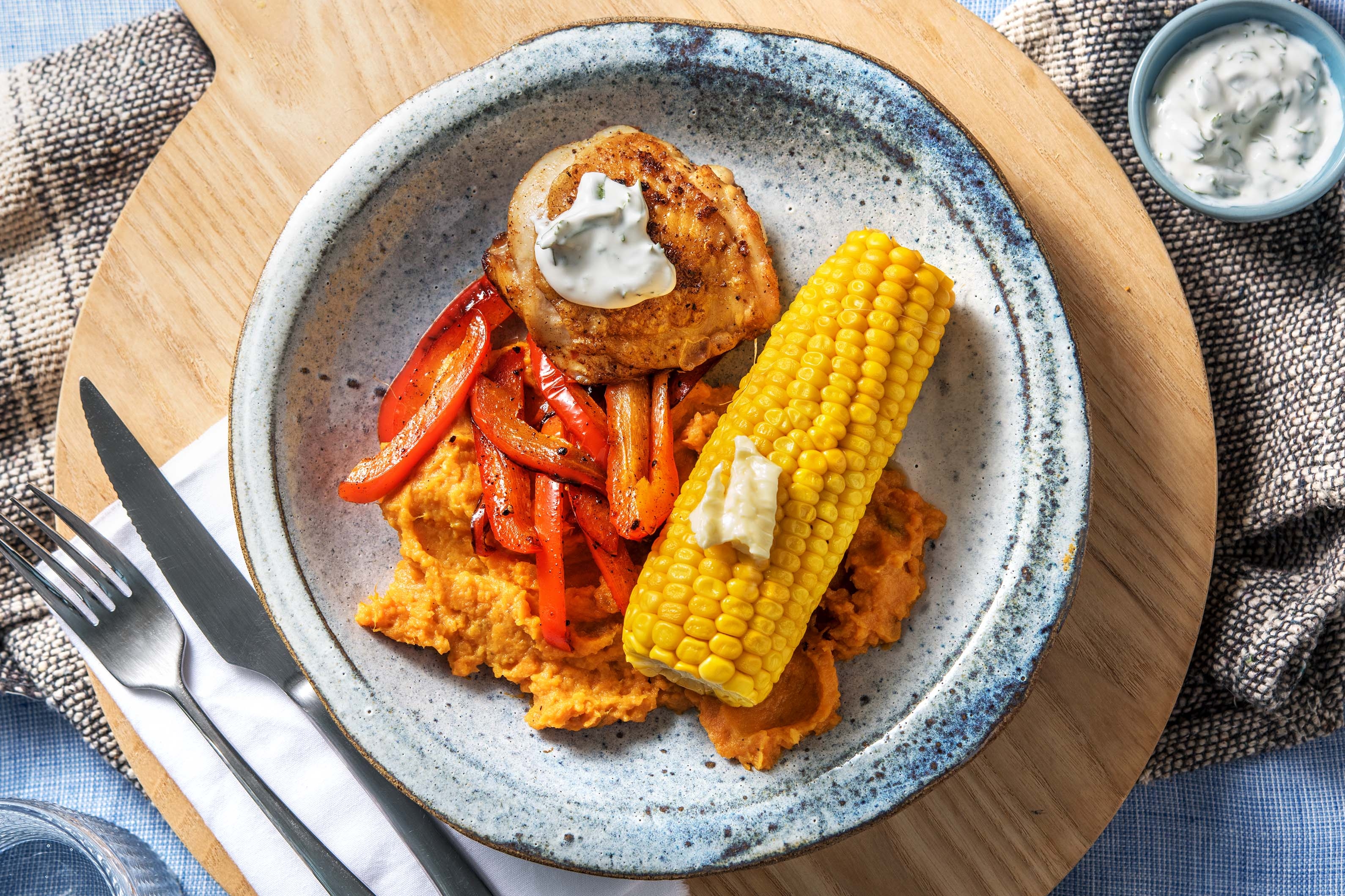 Poulet au piri-piri et épi de maïs