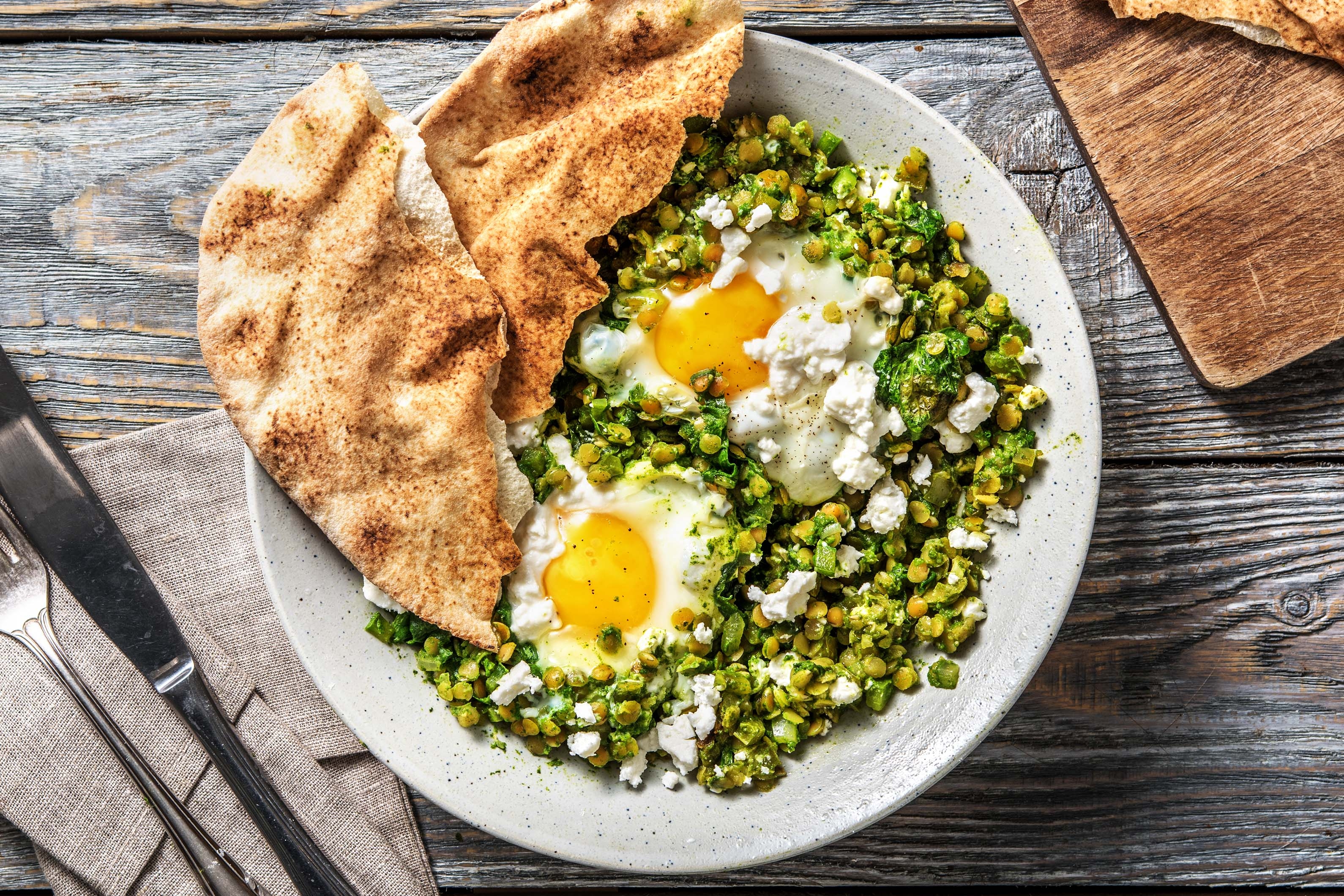 Chakchouka verte aux lentilles et à la feta