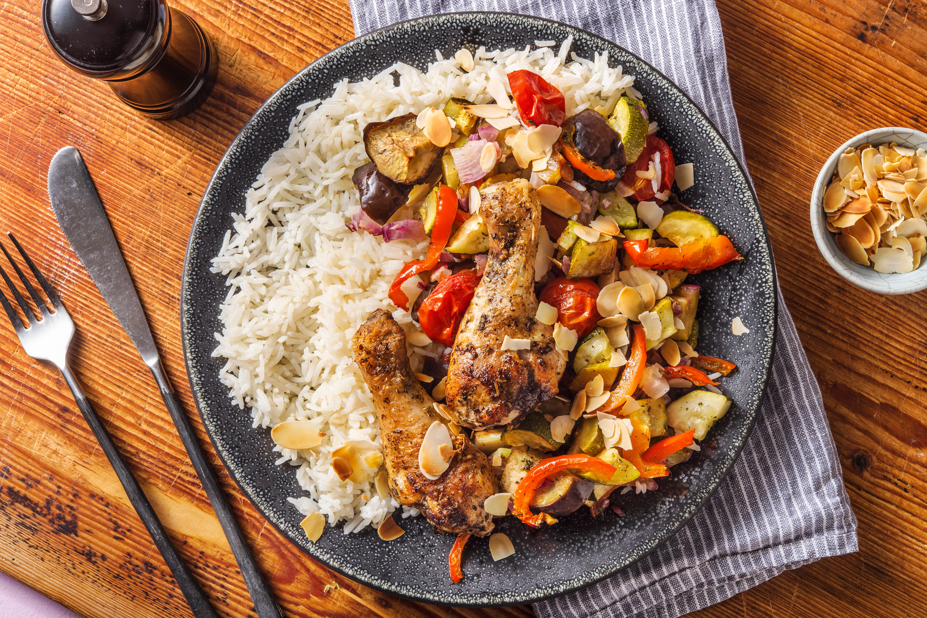 Cuisse de poulet et légumes grillés