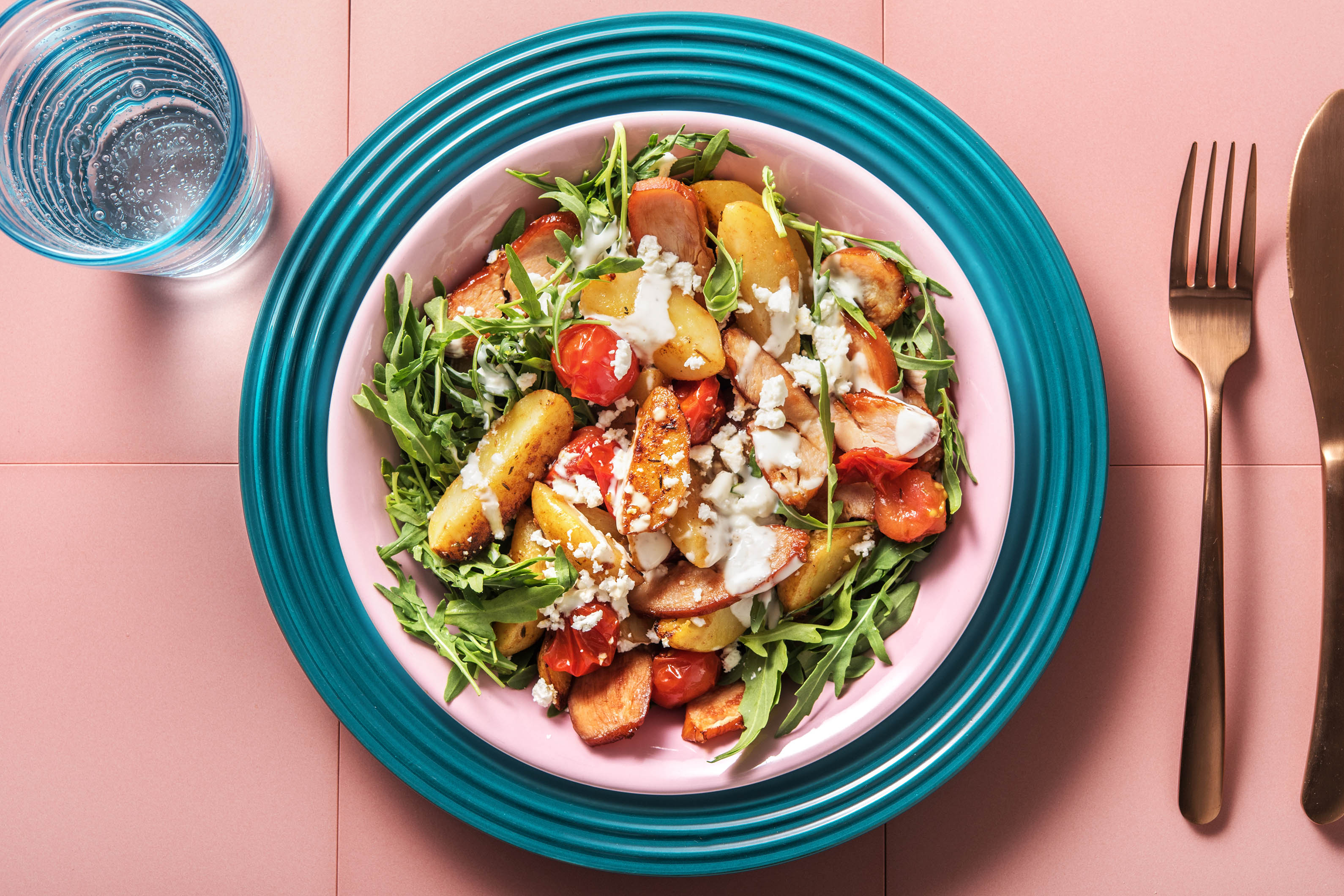 Kartoffelsalat mit geräuchertem Hähnchen