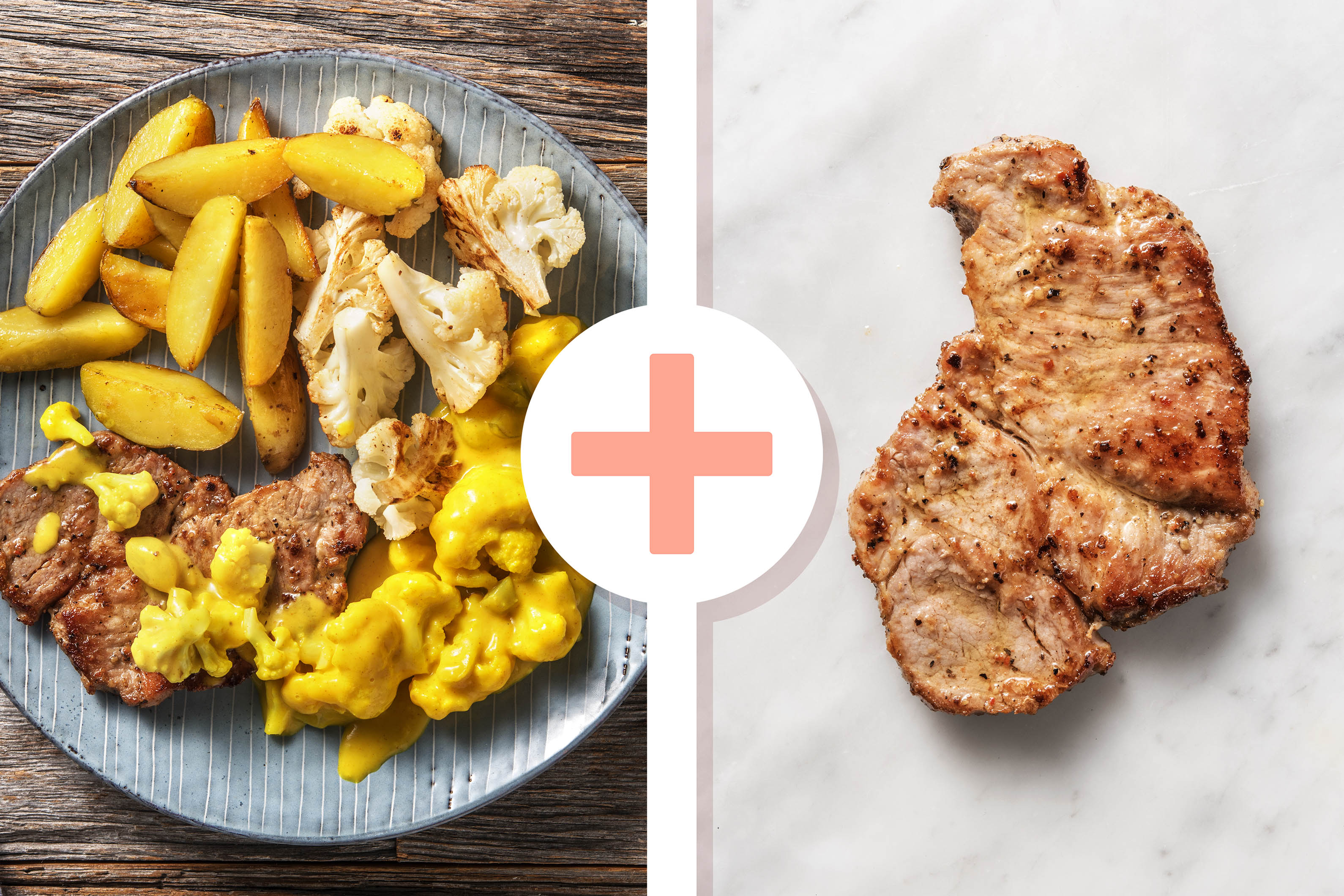 Double portion d'échine de porc et cornichon