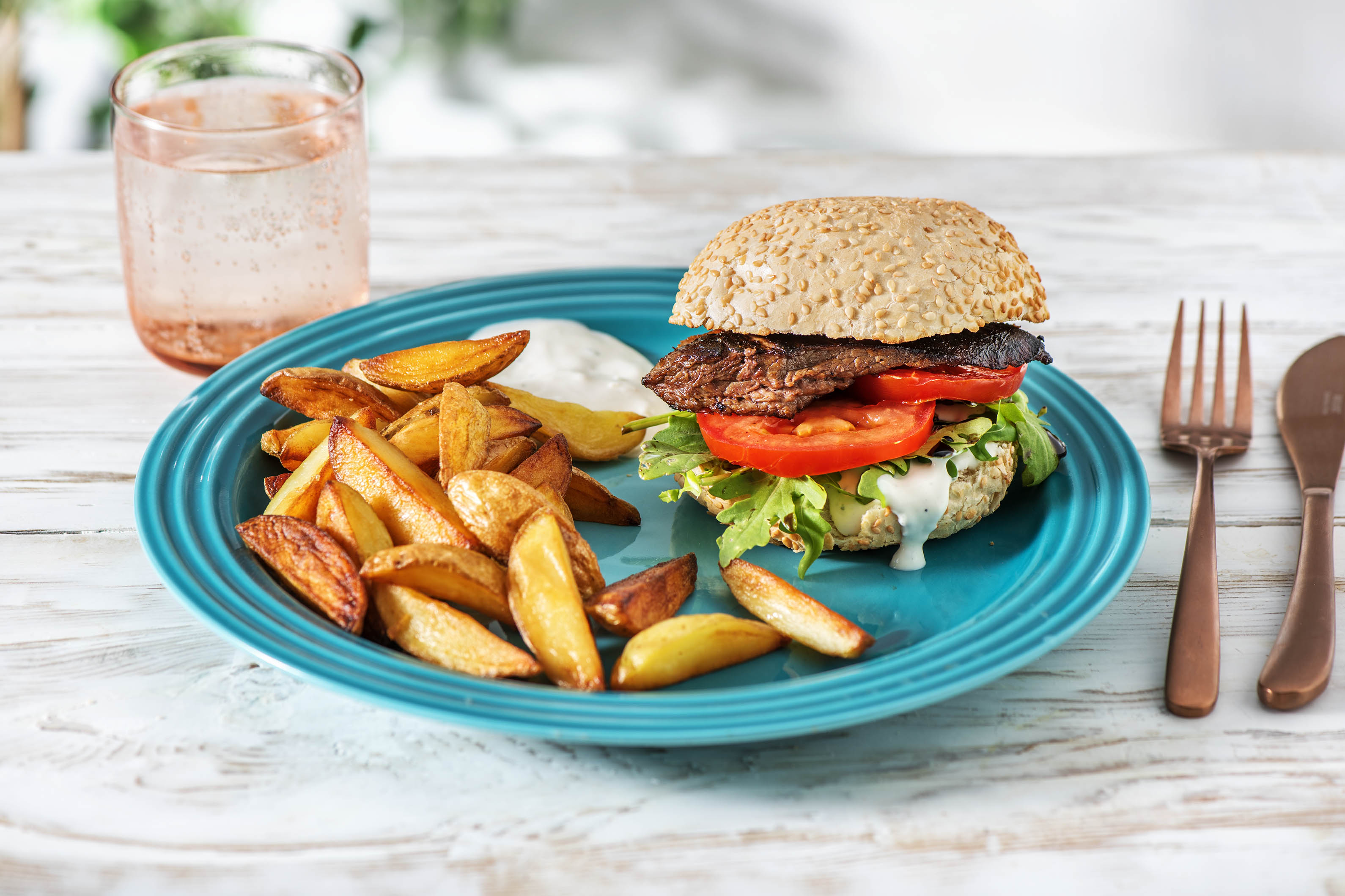 1Pers. Burger mit Bourbon-Minutensteak