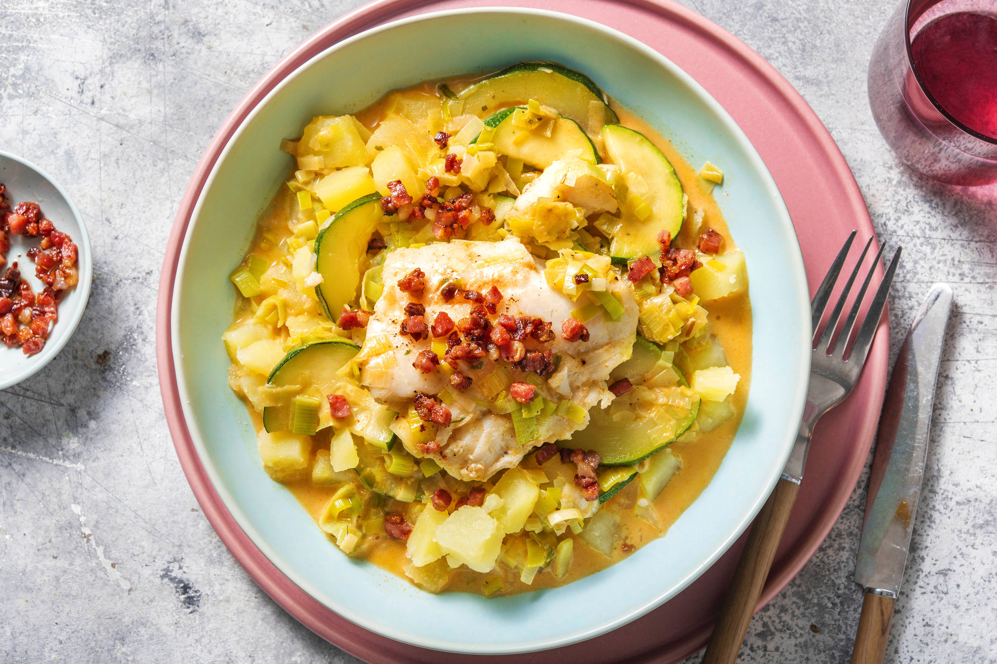 Mijoté de poisson au lait de coco et aux lardons