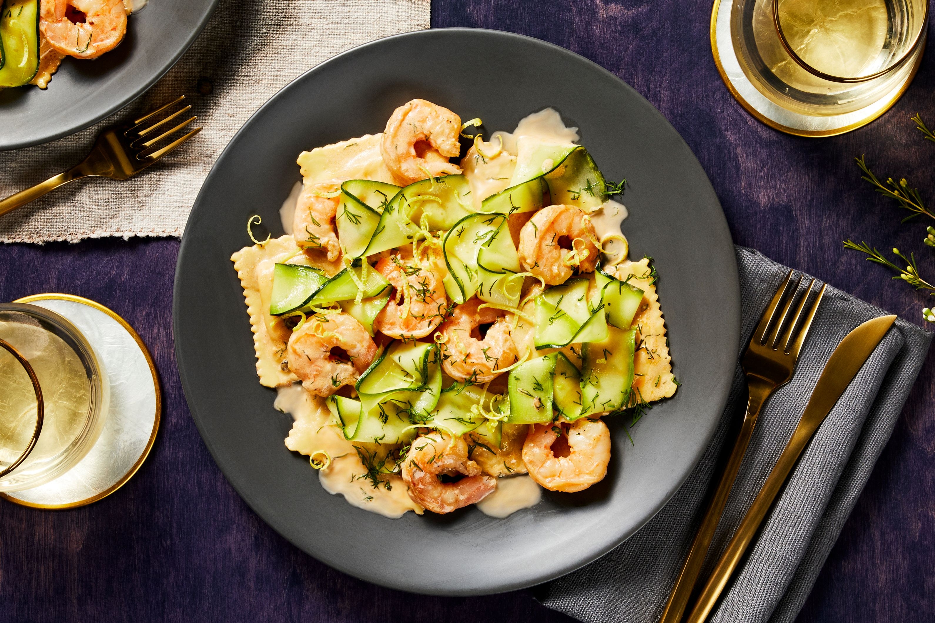 Lemon Dill Lobster Ravioli and Shrimp