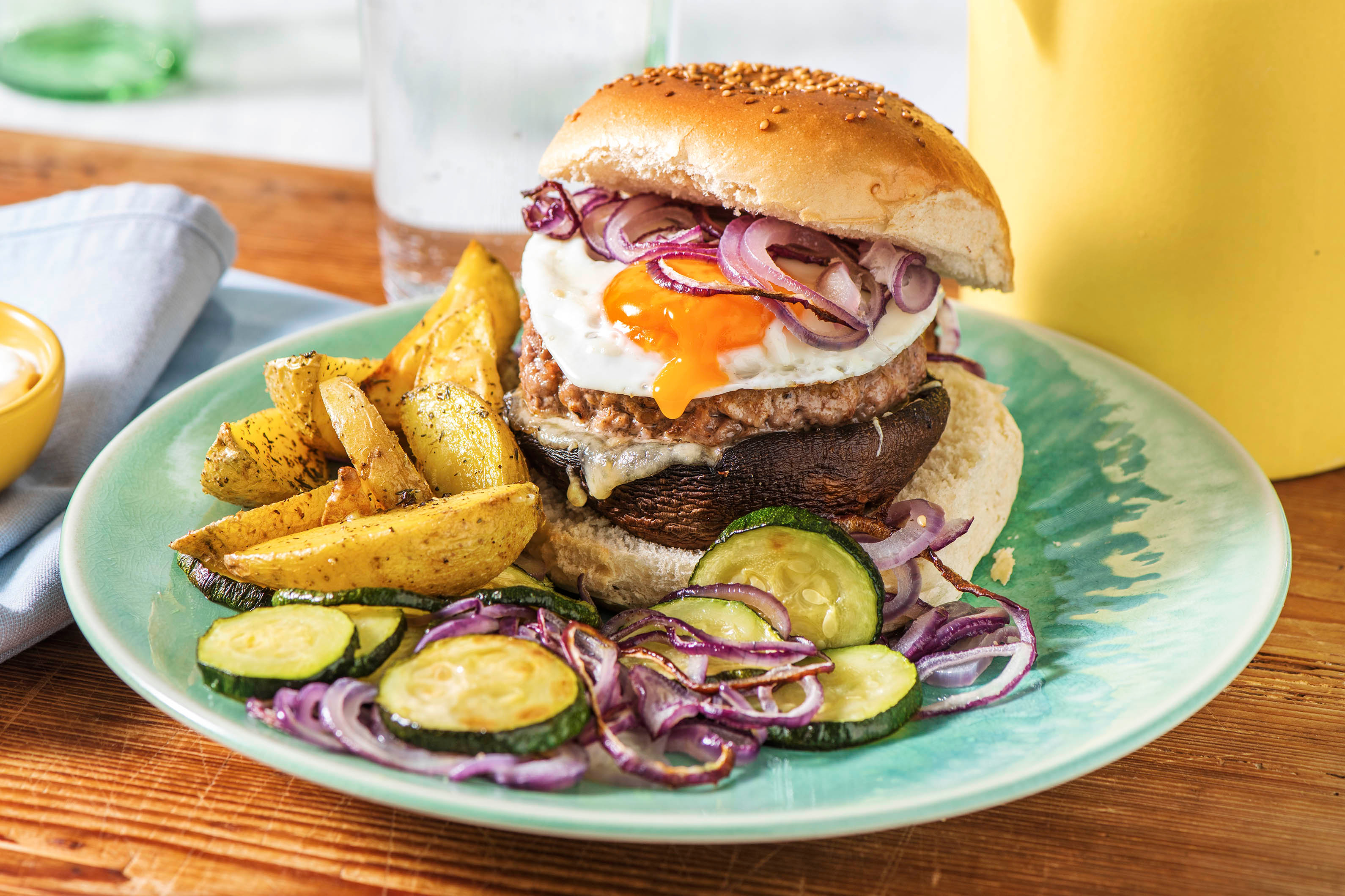 Veggie + protein - Burger de portobello avec un steak haché de bœuf limousin en extra