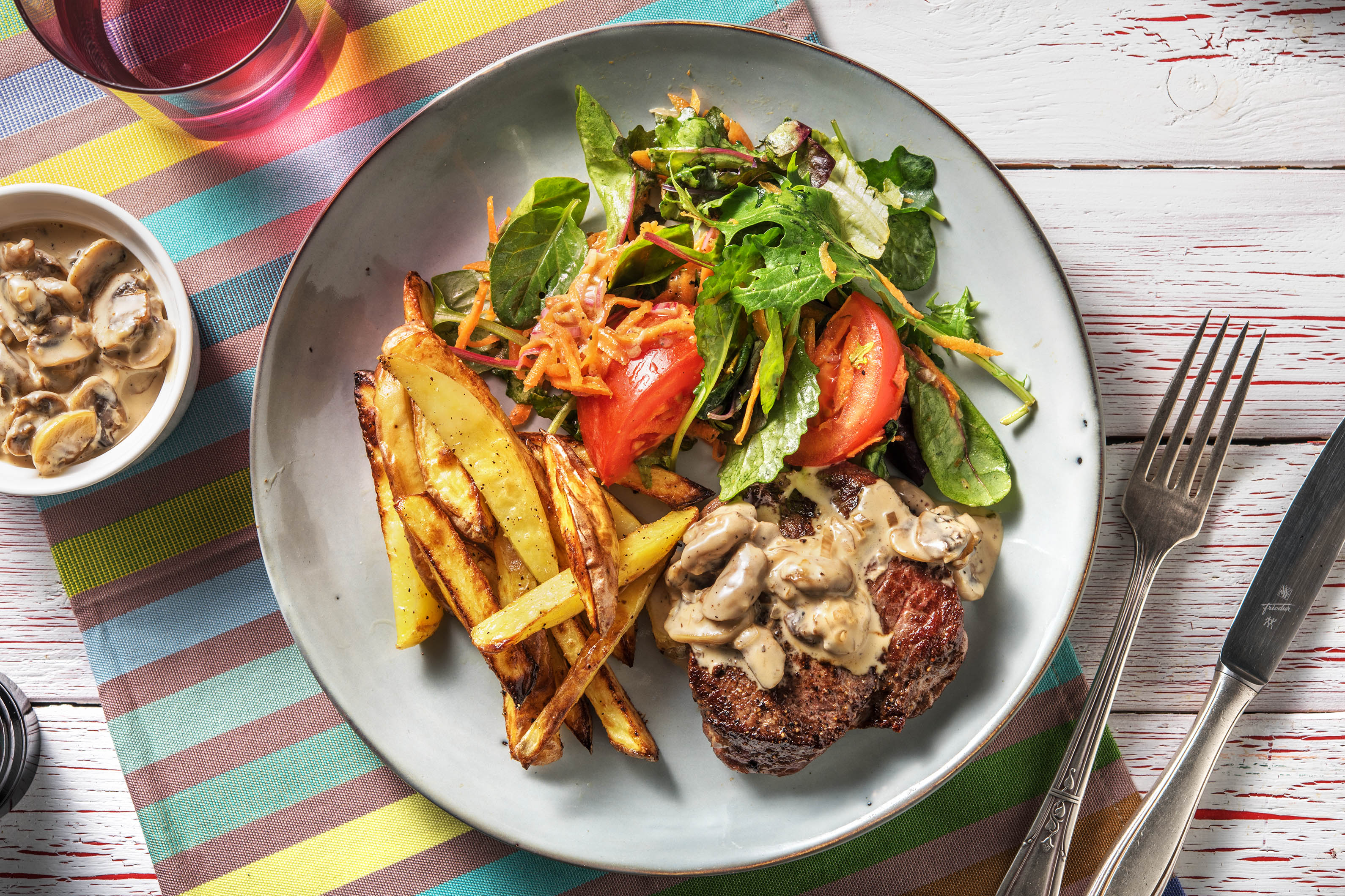 Rumsteak et sauce aux champignons