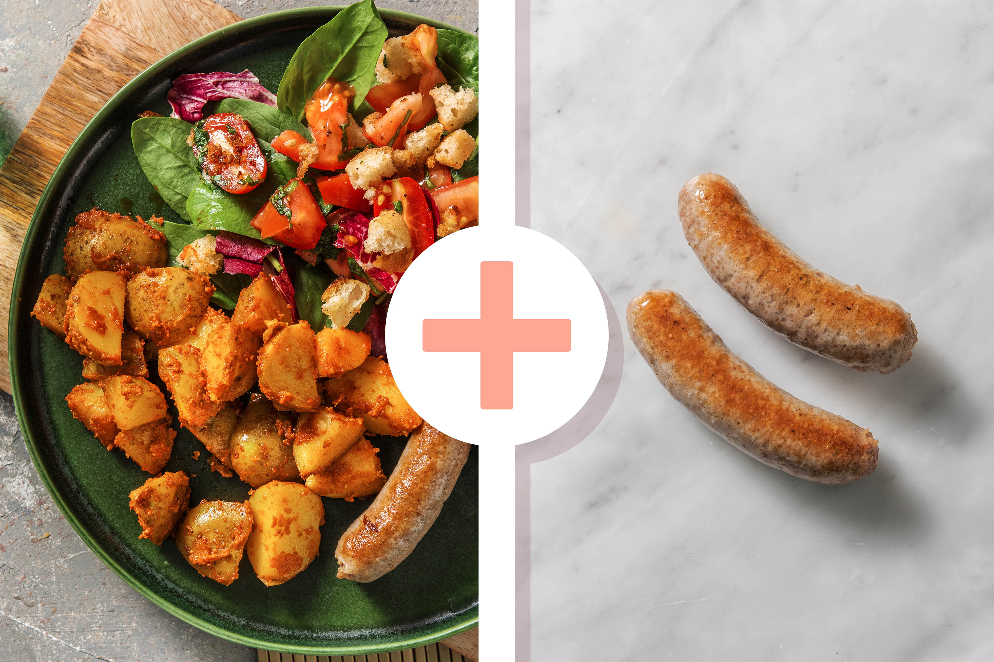 Kipworstjes met Italiaanse panzanella-salade