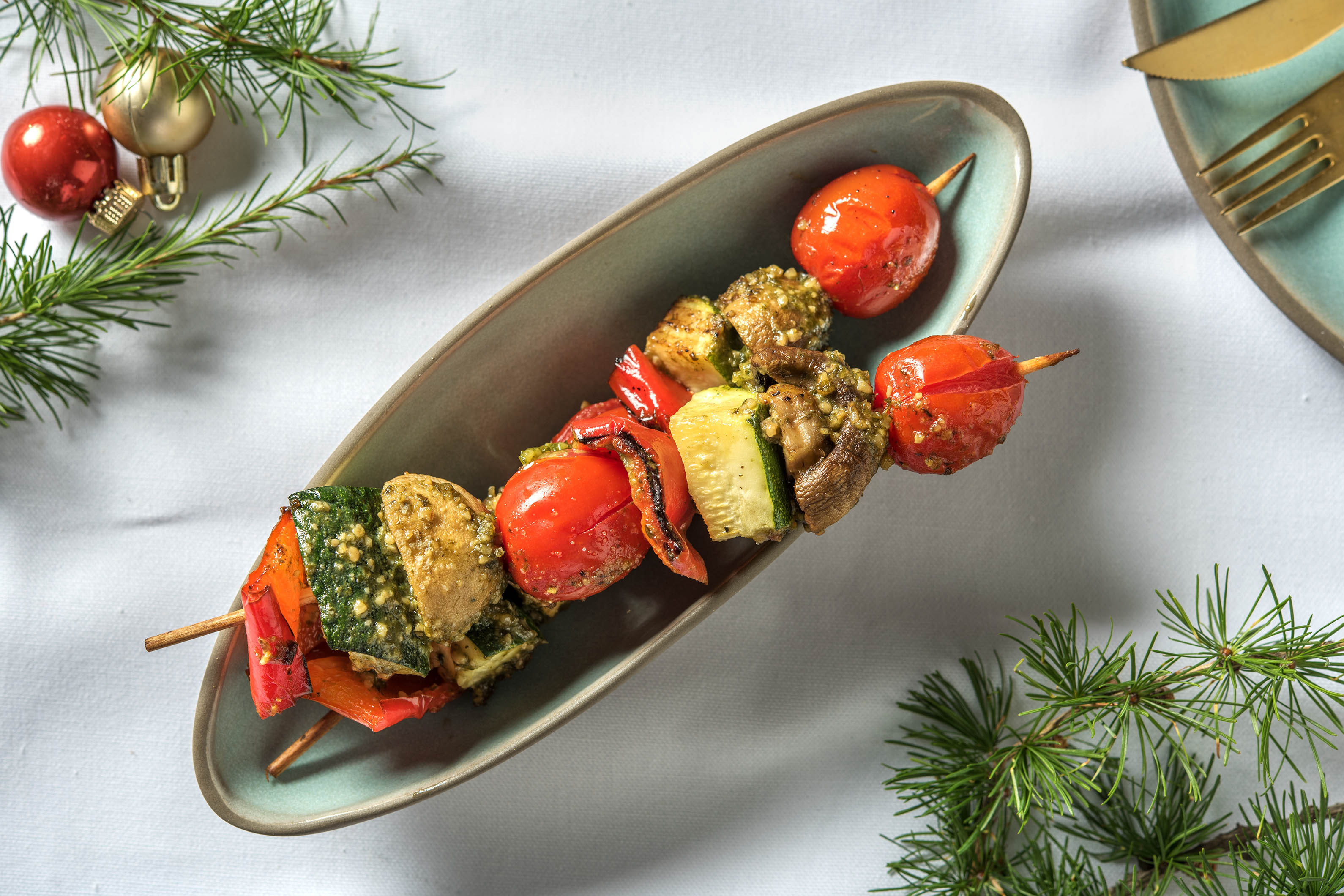 Groentespiesje met pestodressing