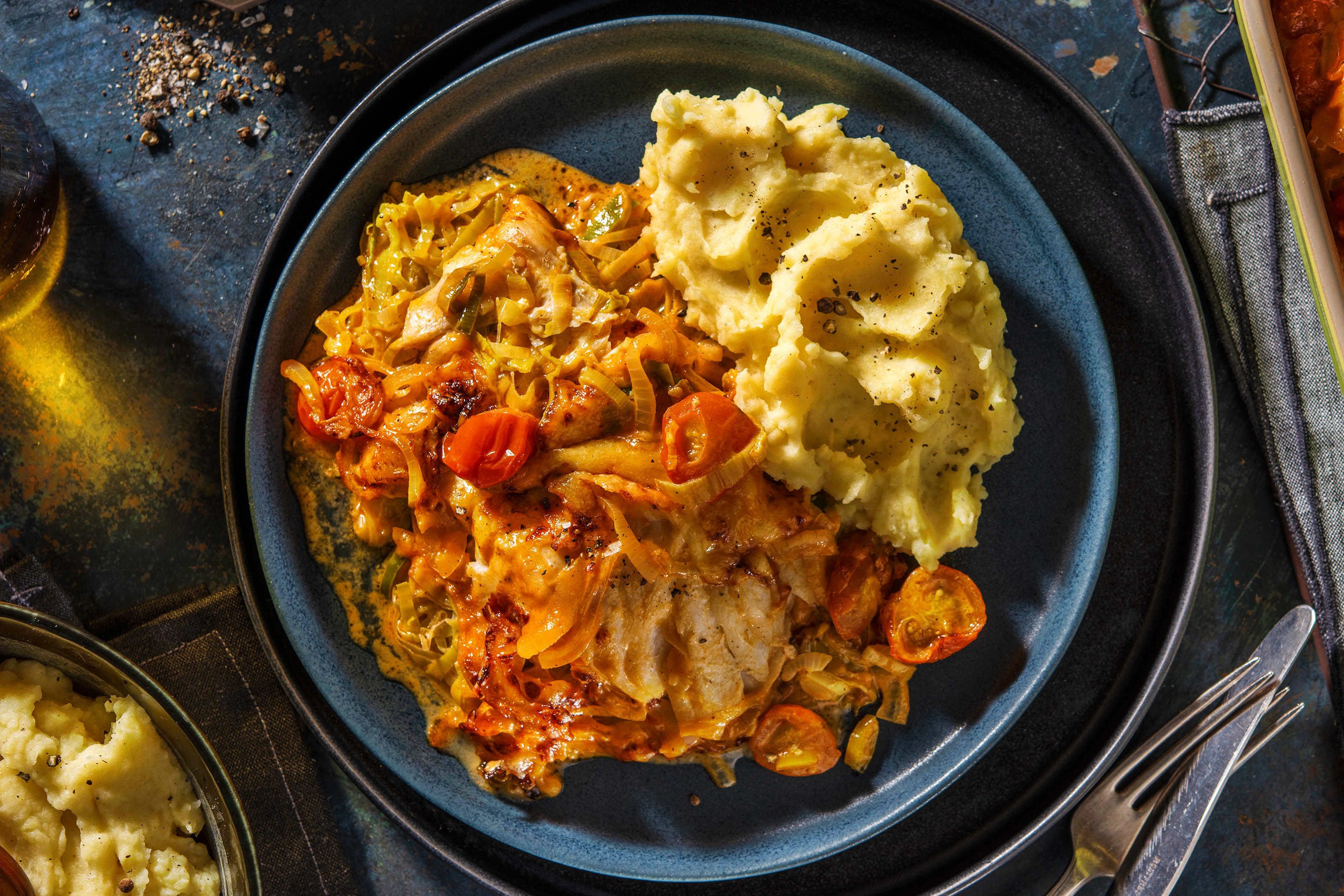 Cassolette de cabillaud au poireau et à la crème