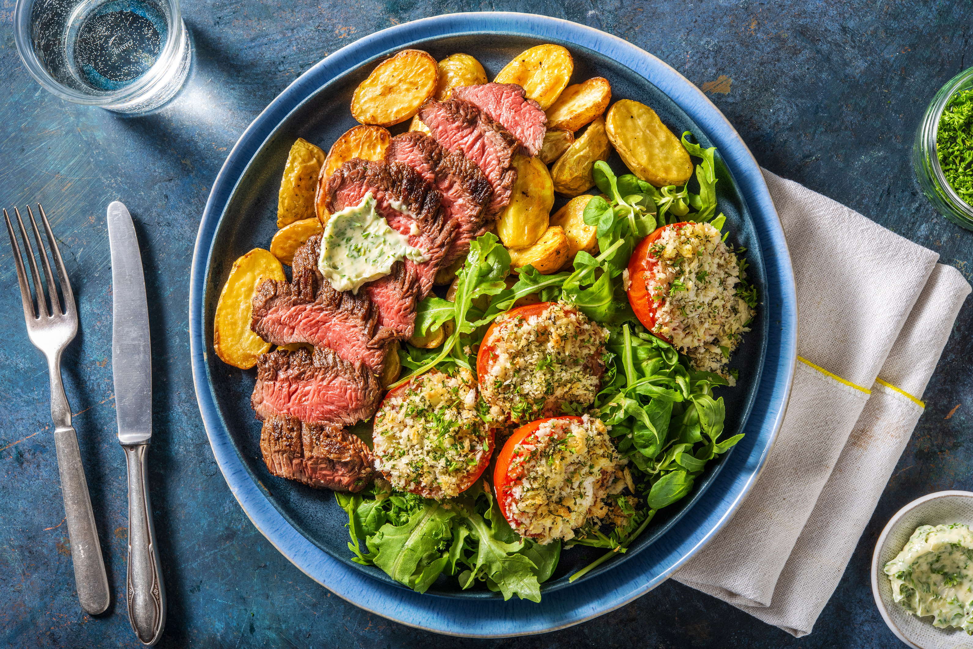 Bavette et beurre aux fines herbes