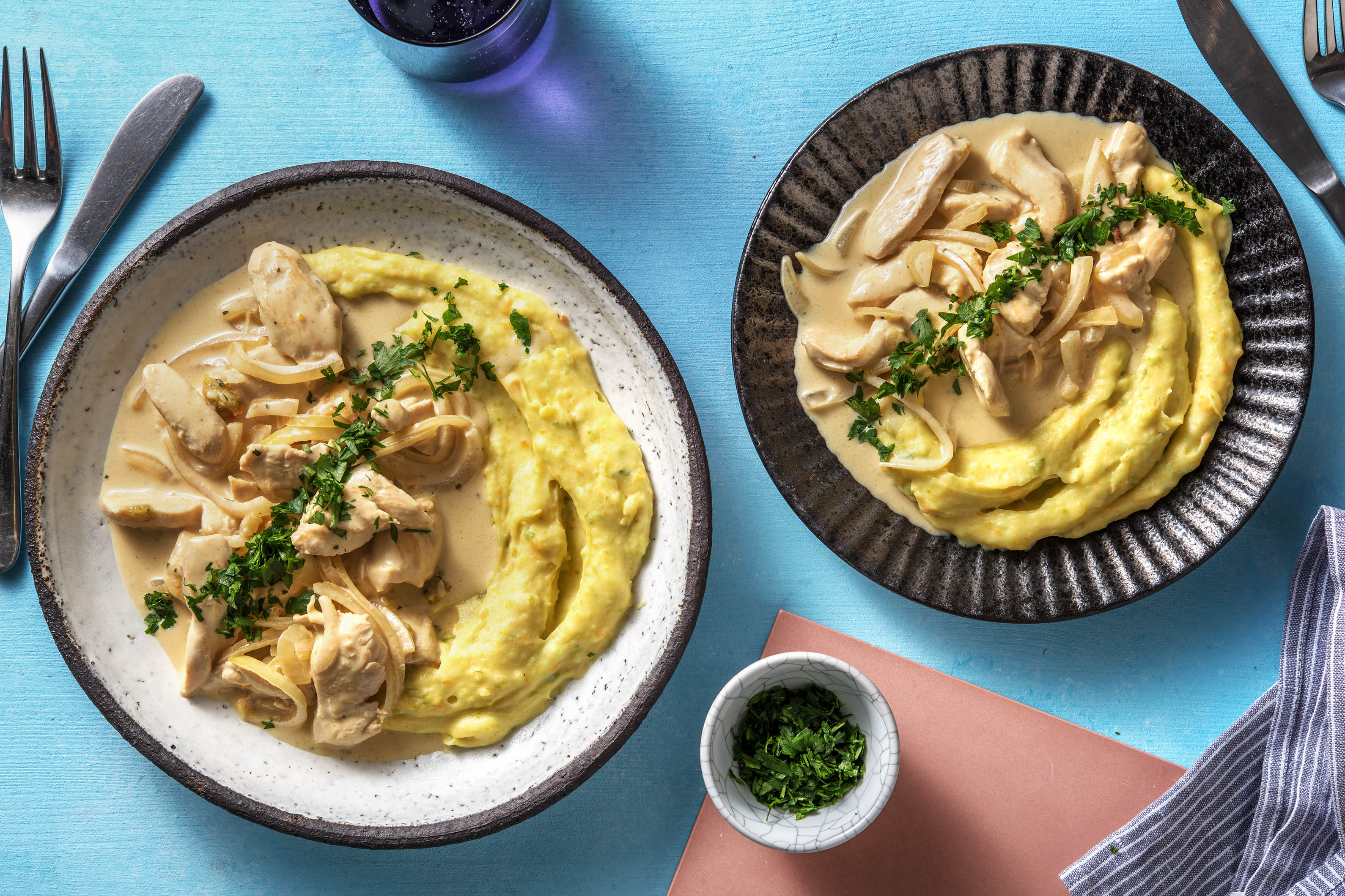 Cremiges Hähnchengeschnetzeltes