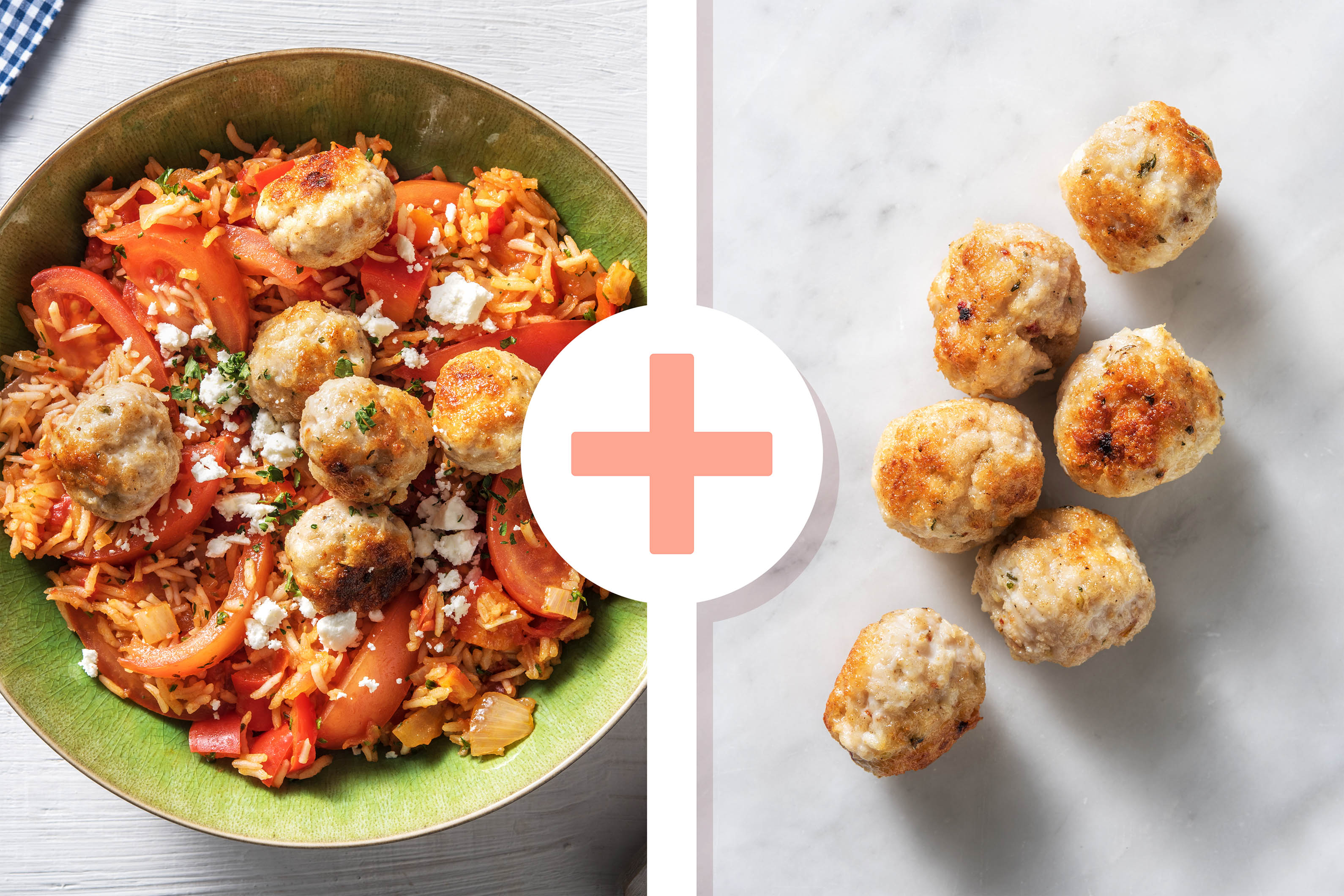 Double protein - Riz à la tomate et boulettes de poulet