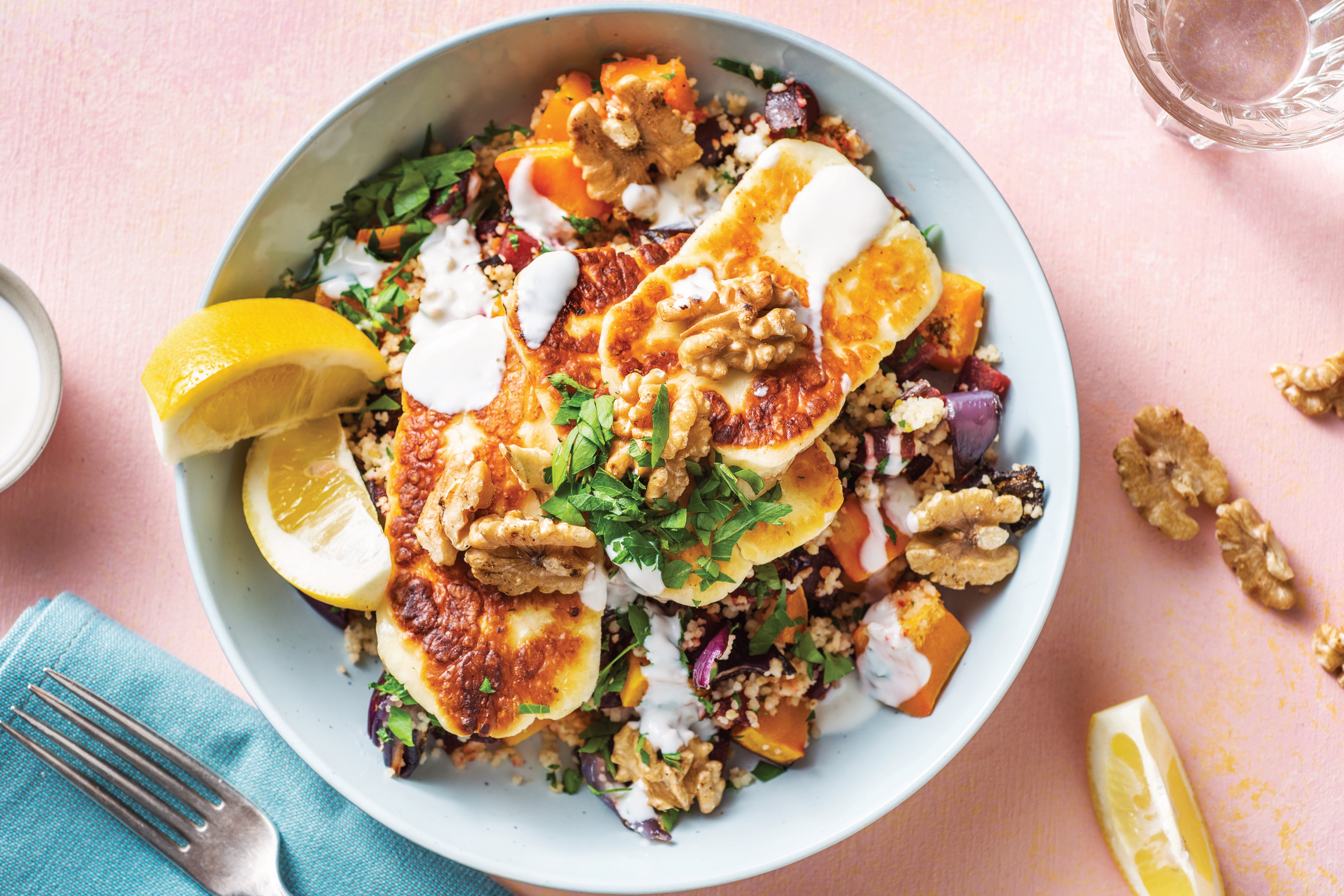 Dukkah Couscous Haloumi Bowl
