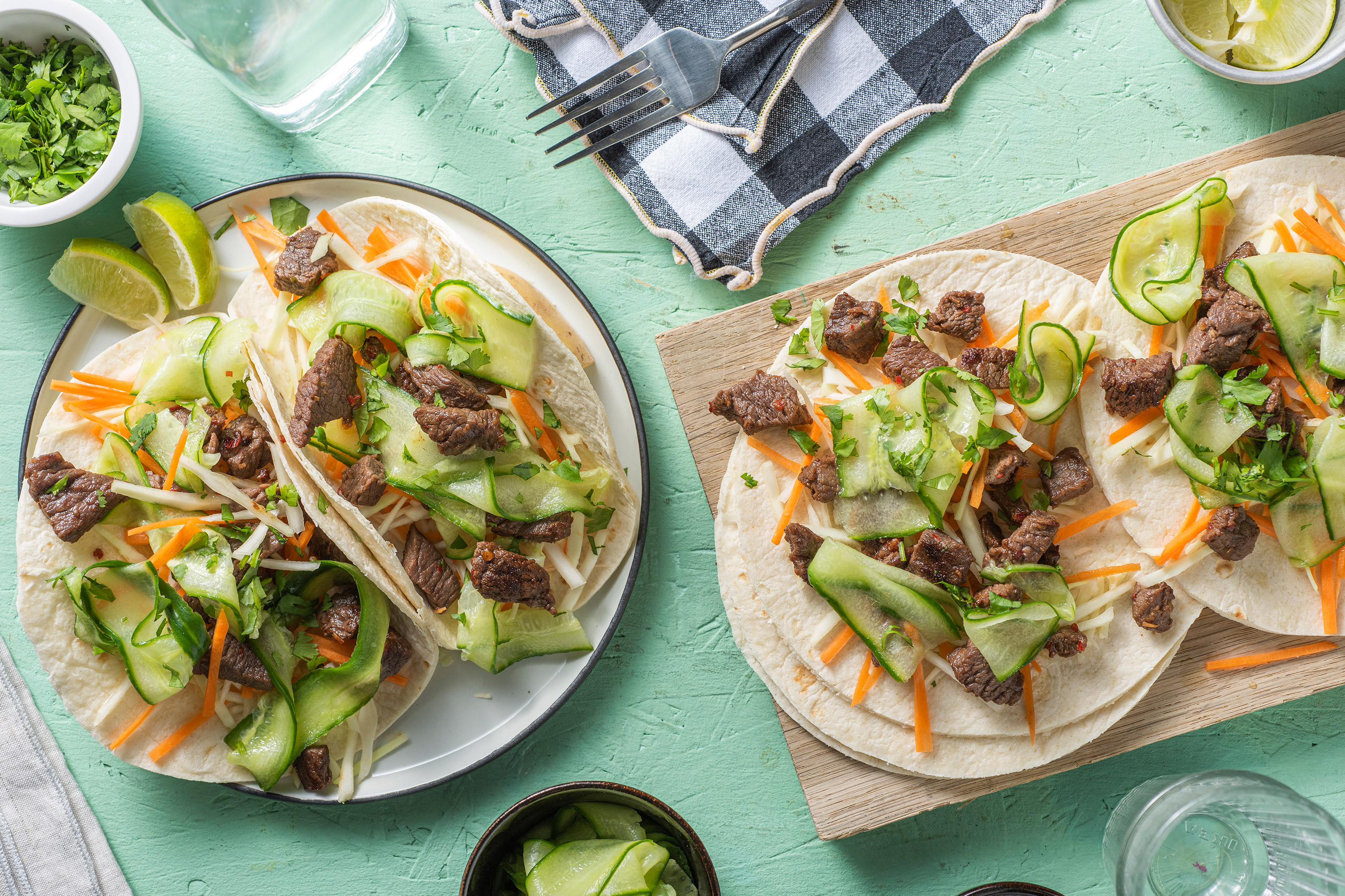 Wraps d'émincés végétariens marinés à l'asiatique