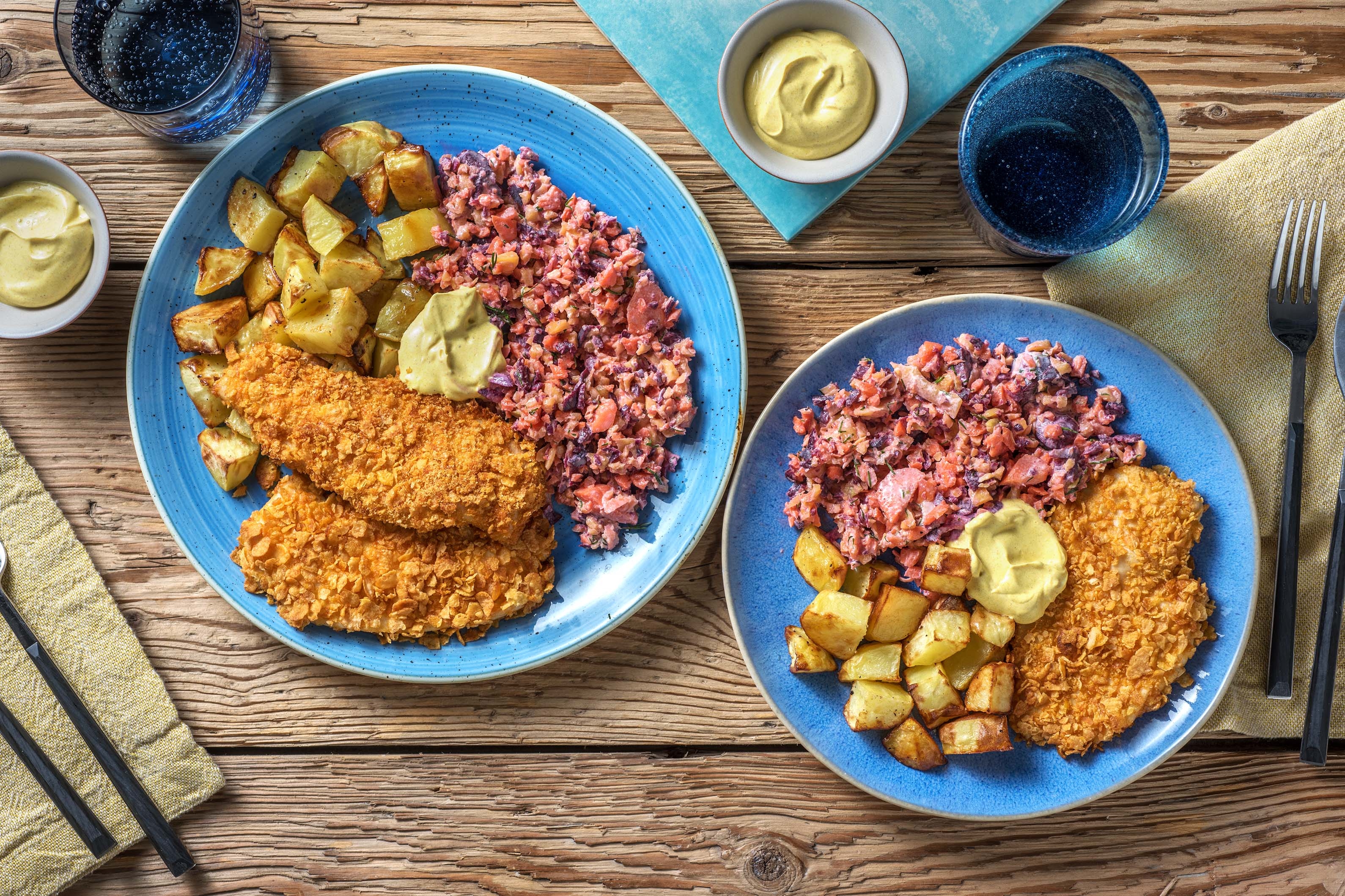 Kleine Hähnchenschnitzel mit Currydip