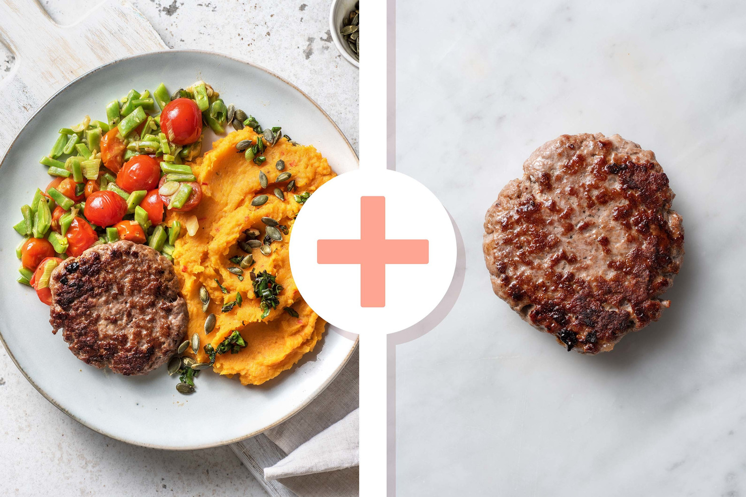 Duitse biefstuk met pittige puree van zoete aardappel