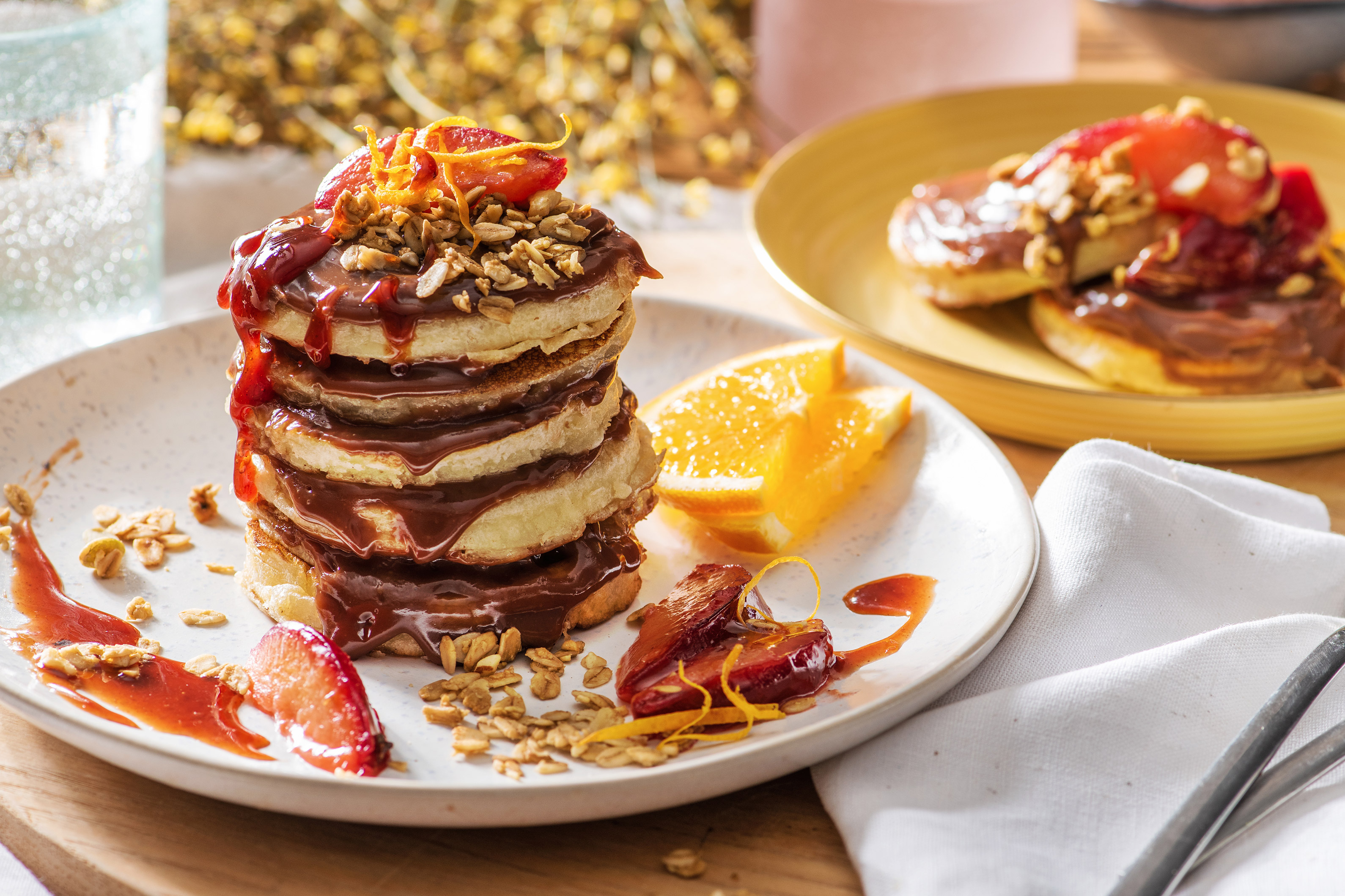Buttermilk Pancakes and Sticky Maple Plums