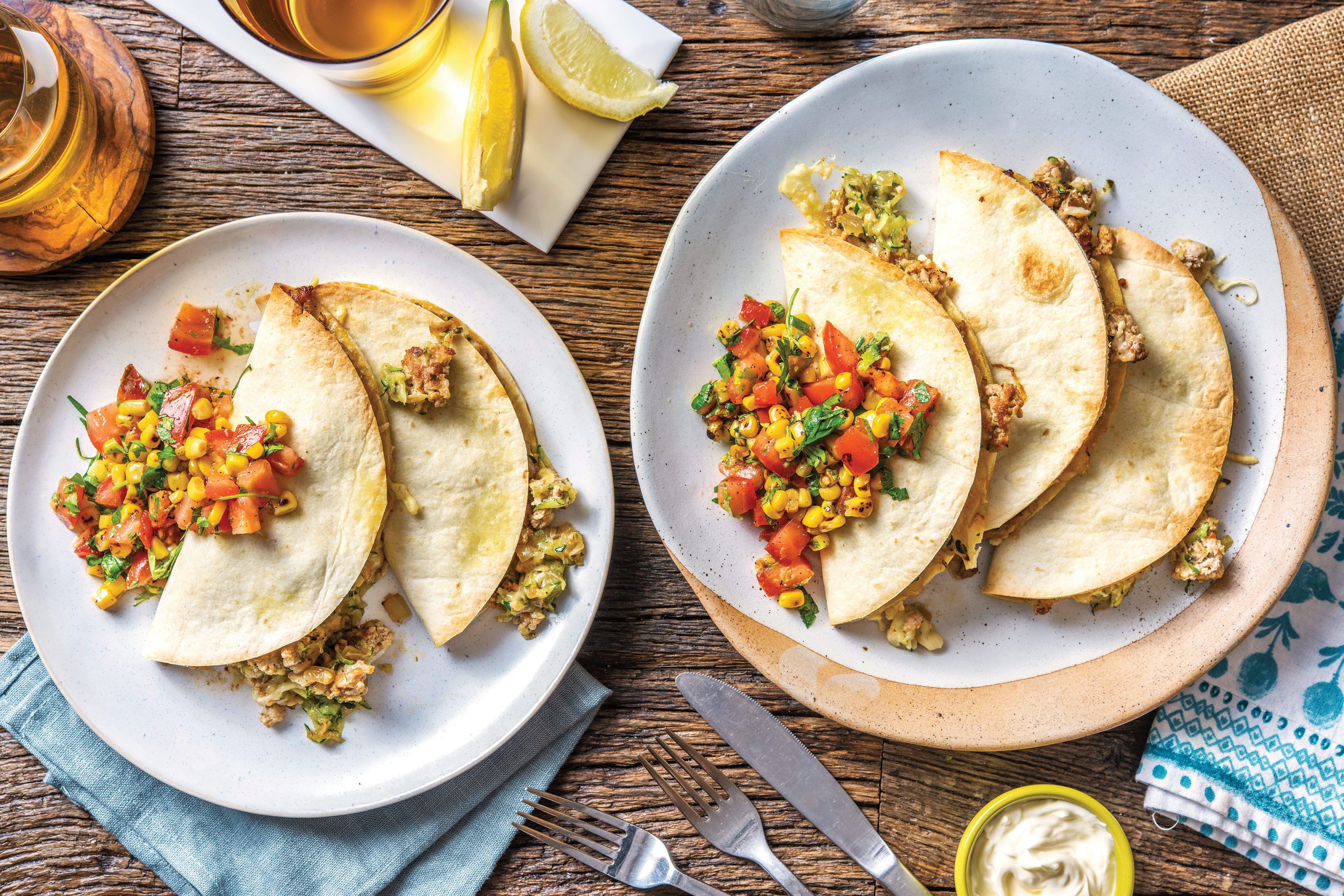 Baked Pork & Veggie Quesadillas