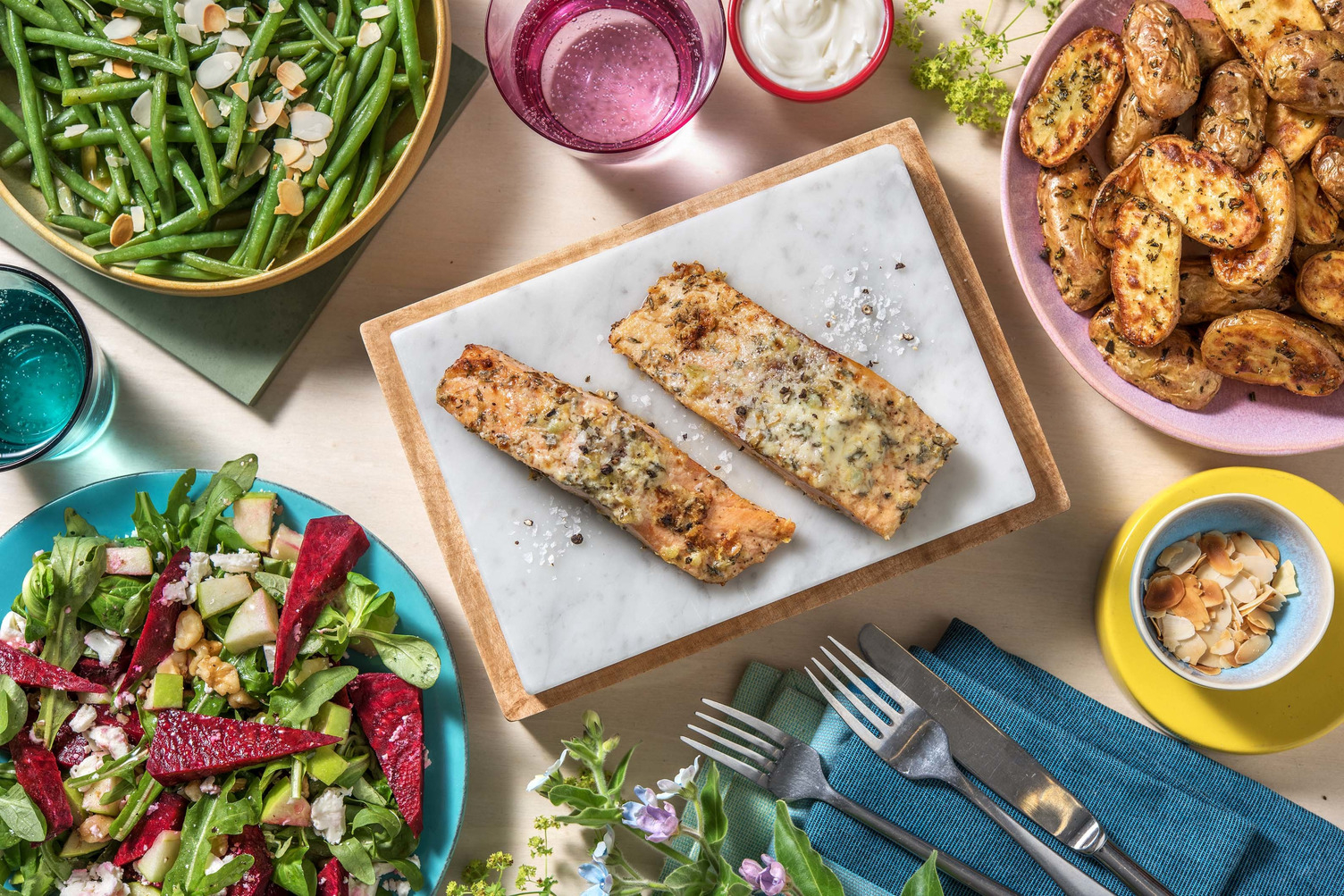 Zalmfilet uit de oven met haricots verts